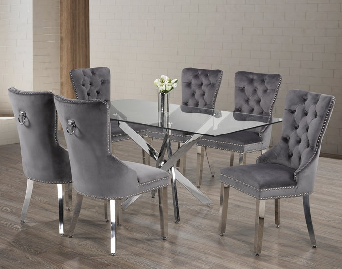 Grey Velvet/ Polished Chrome Dinette Set – T-1448 C-1260