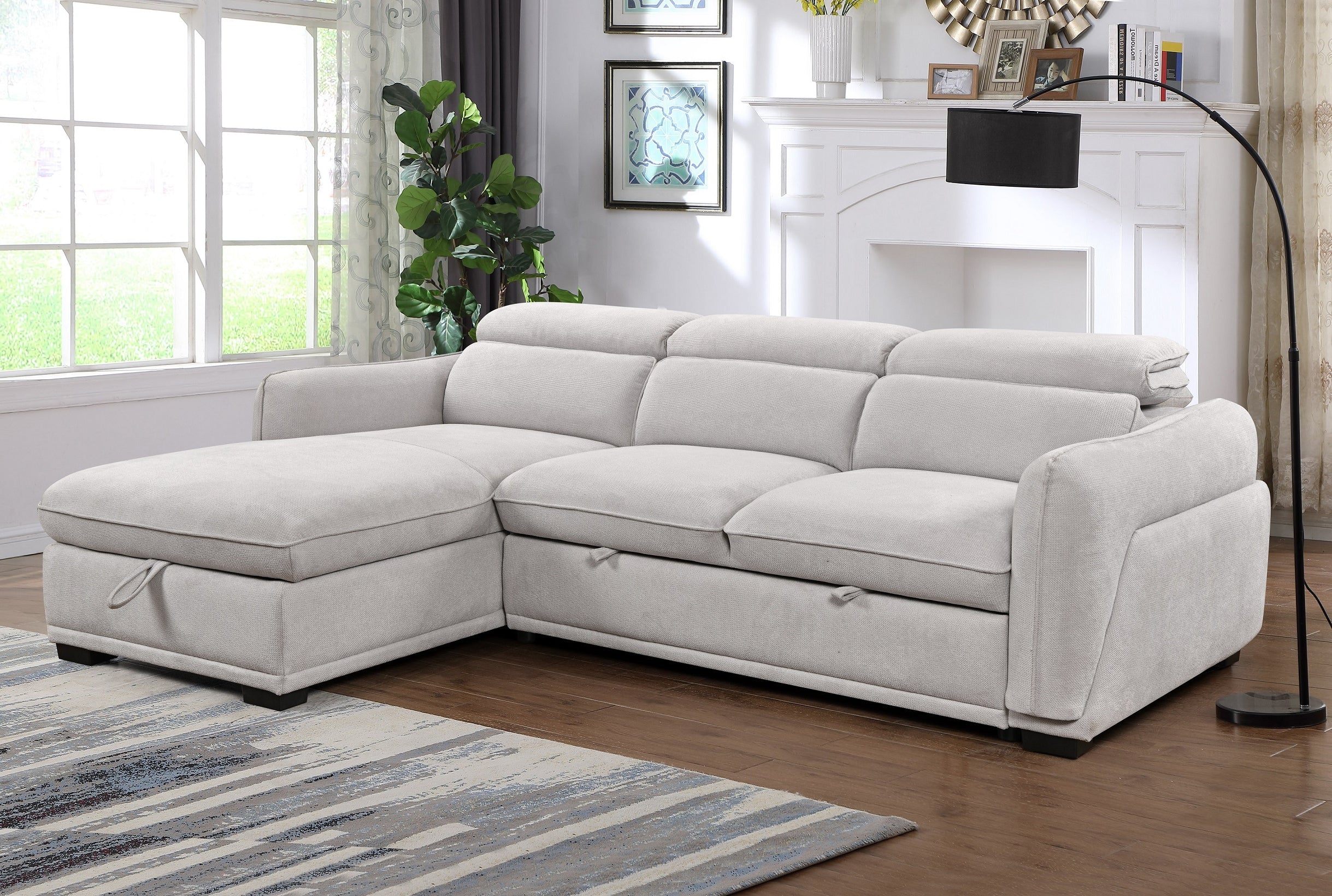 Ivory Sleeper Sectional Sofa with Storage Chaise – IF-9005 LHF