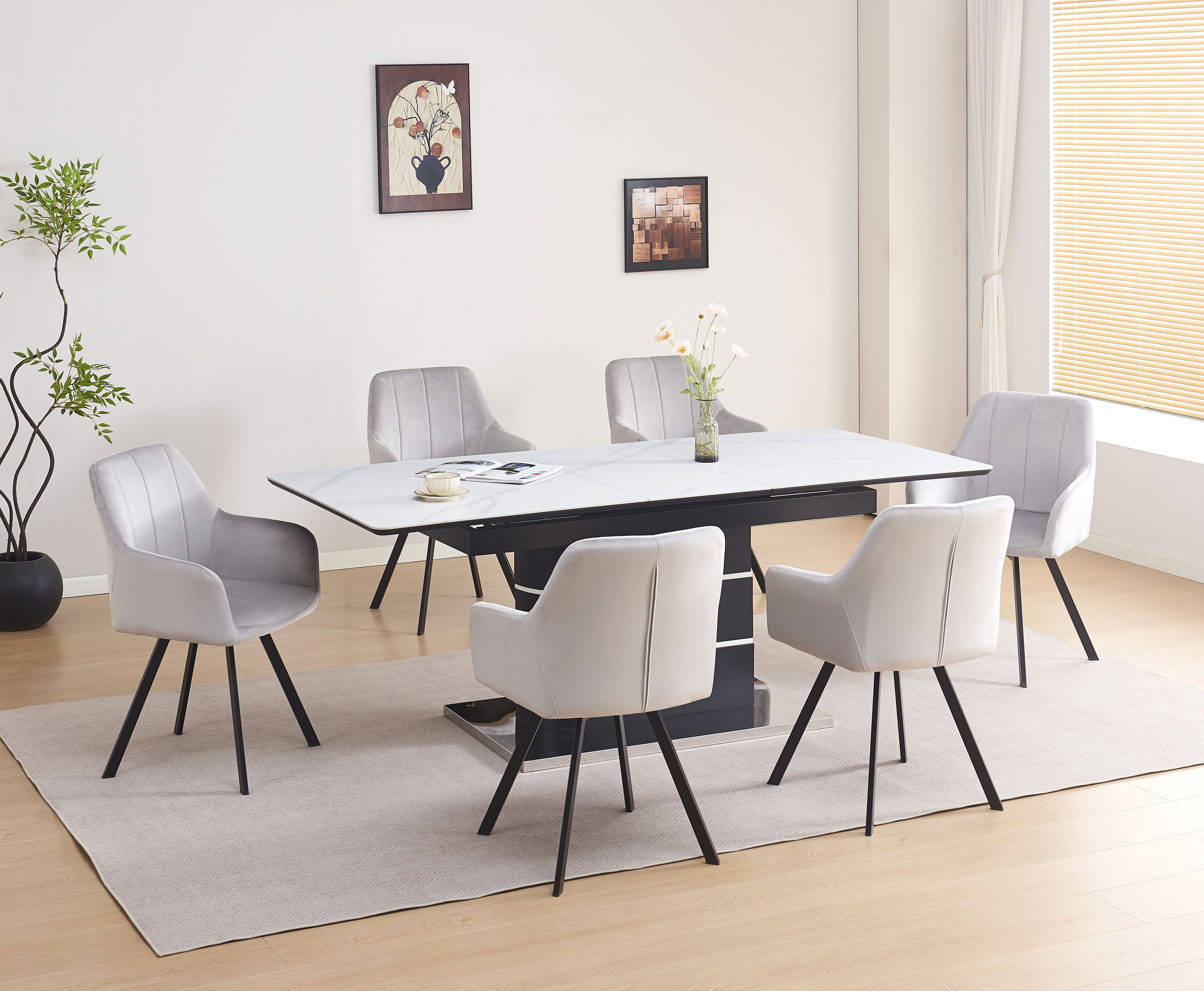 Upholstered in soft light grey velvet Dinette Set – T-1410 C-1411