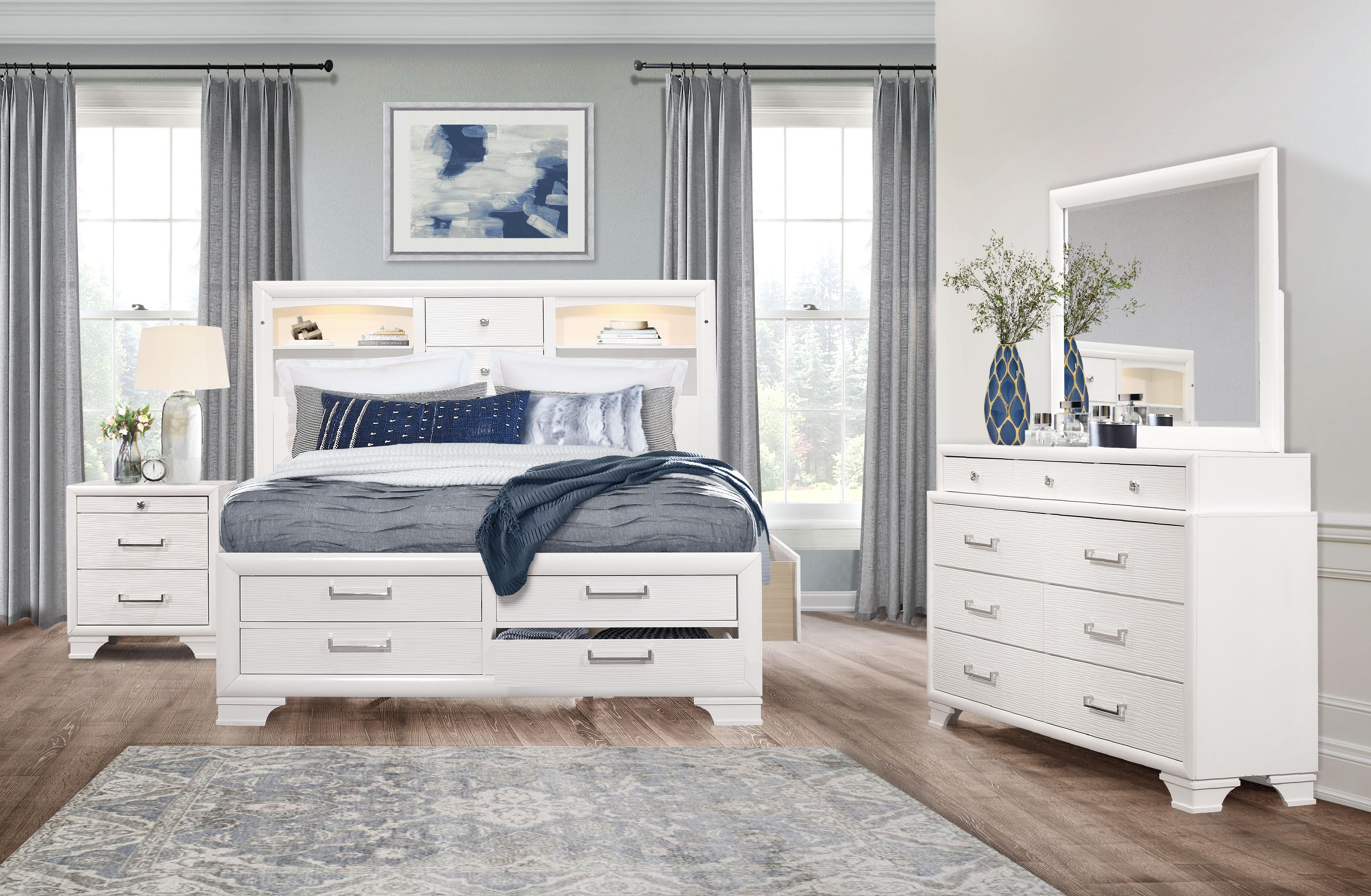 Jordyn White Bookcase Headboard Bedroom Set with Storage – Jordyn (White)