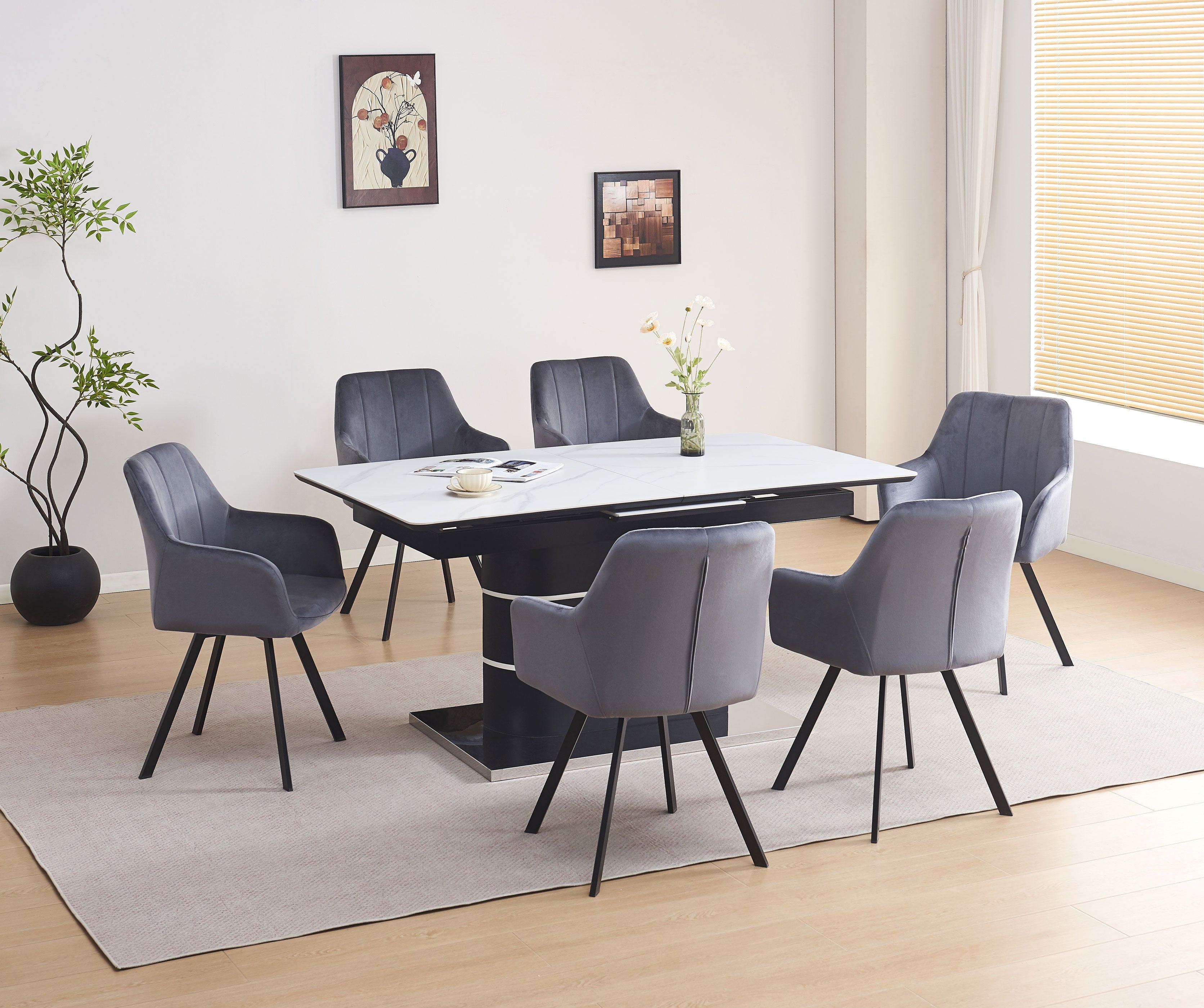 Upholstered in soft dark grey velvet Dinette Set – T-1410 C-1412