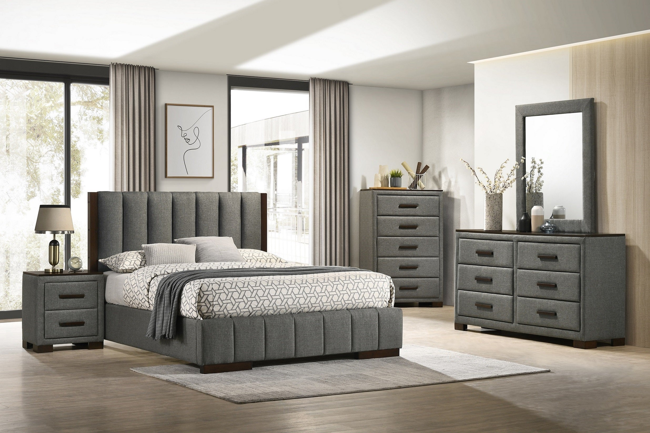Dylan Grey Channel-Tufted Bedroom Set – Dylan