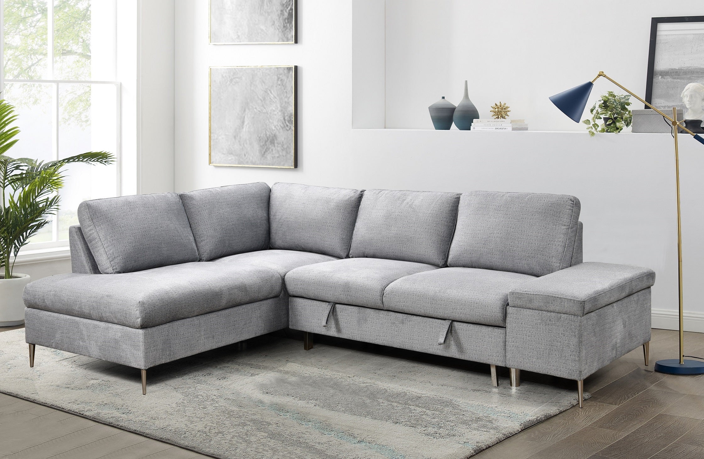 Grey Sleeper Sectional Sofa with Storage Chaise – IF-9022 LHF
