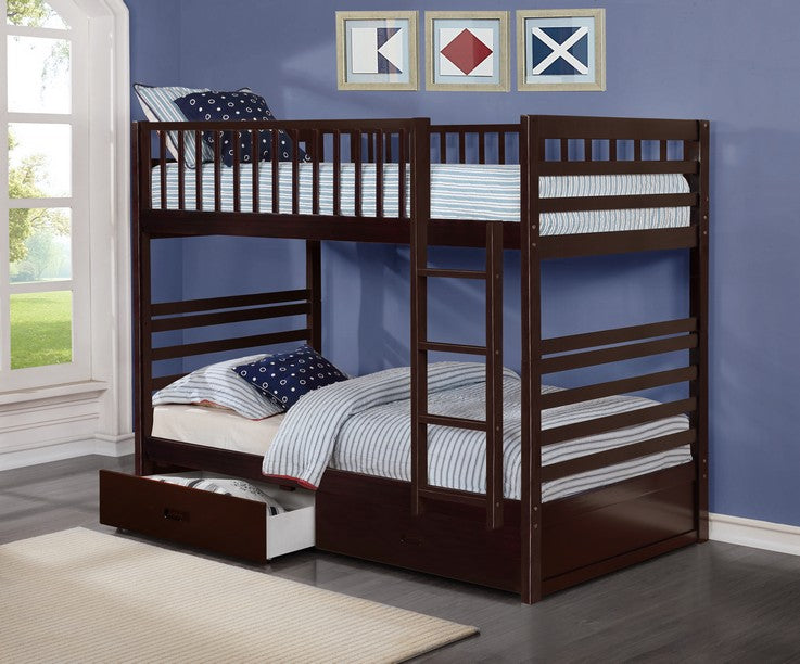 Made from Solid Wood and Wood Veneers Bunk Bed – B-110E (Single/Single)