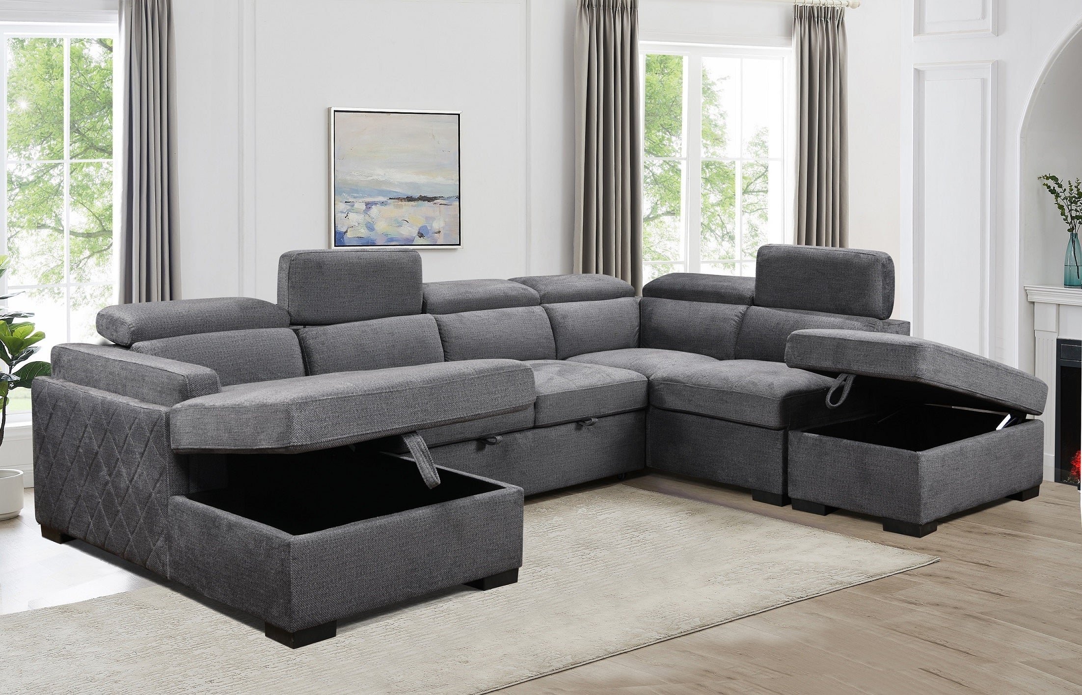 Grey Sectional Sofa with Storage Ottoman – IF-9090 LHF