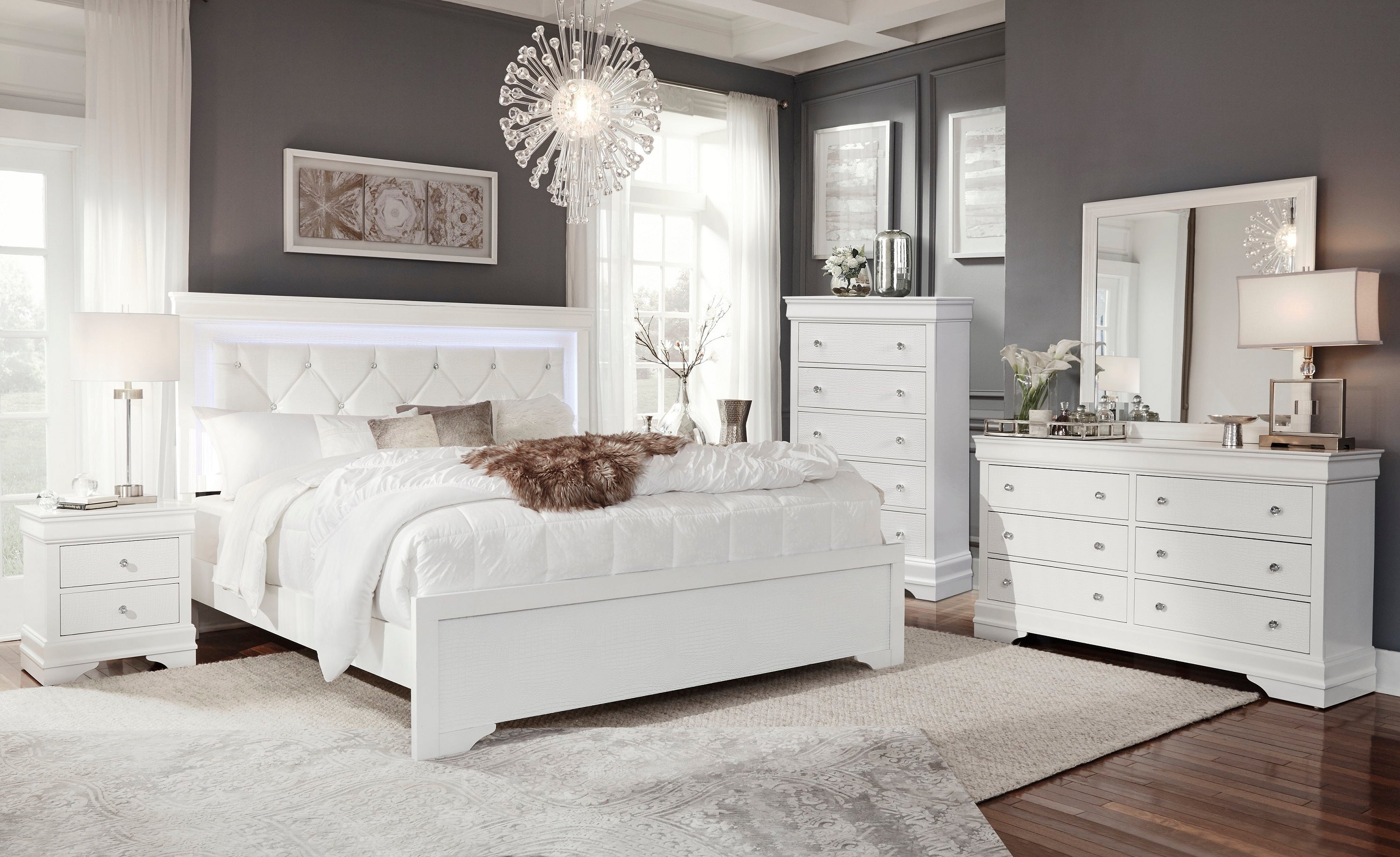 Image of pompei (white) bedroom set 8pcs.