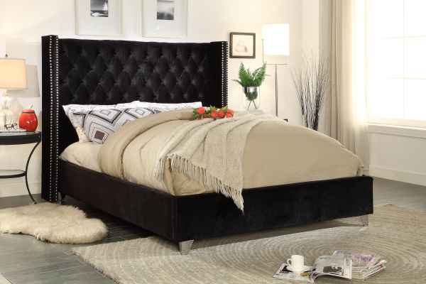 Rich Black Velvet Fabric Bed – IF-5893