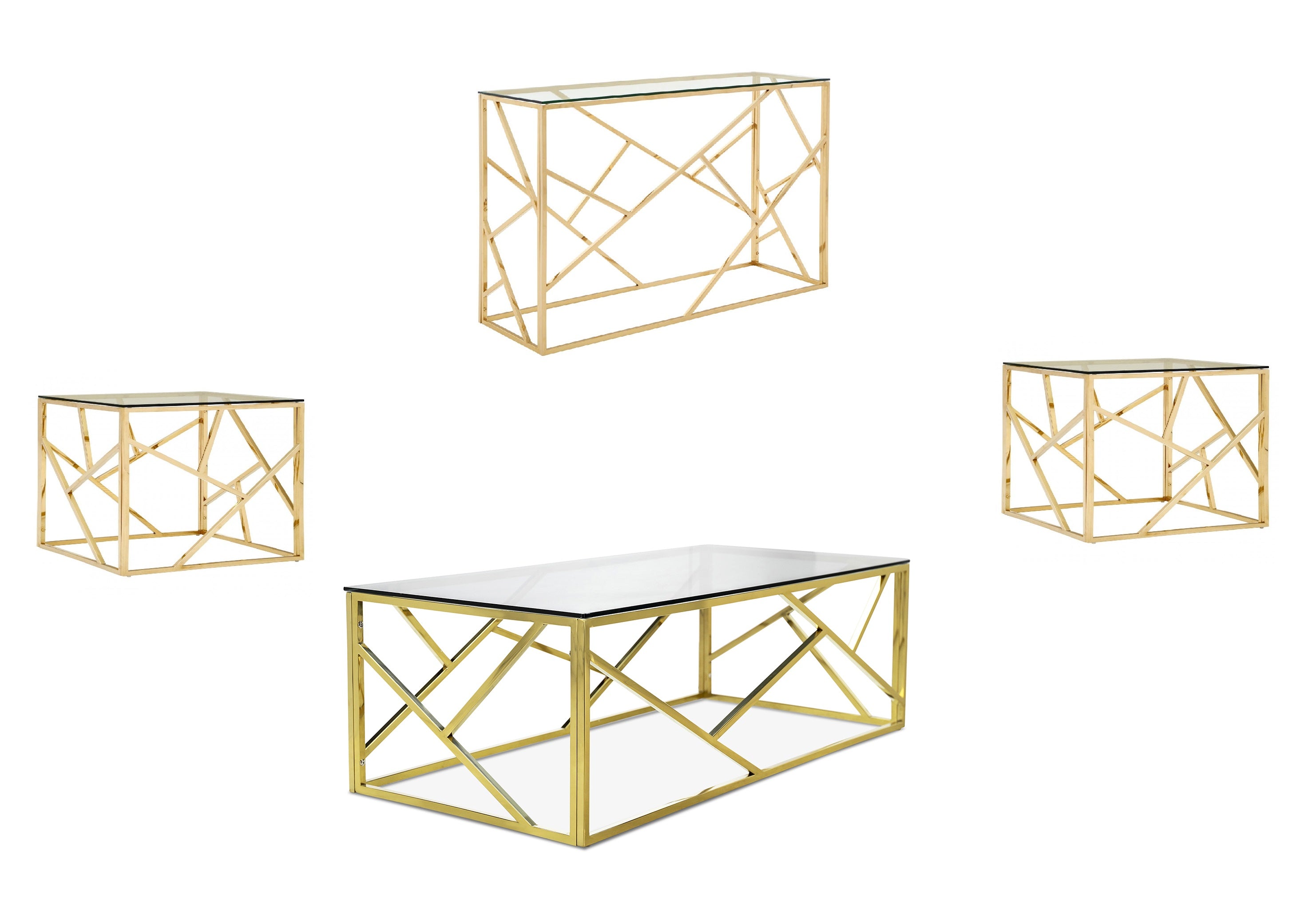 Gold Geometric Coffee & Side Table Set with Glass Top – IF-2340/IF-2341