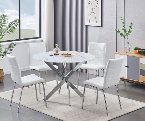Chairs: White PU Cushion Seats with Chrome Legs Dinette Set – T-1445 C-1761