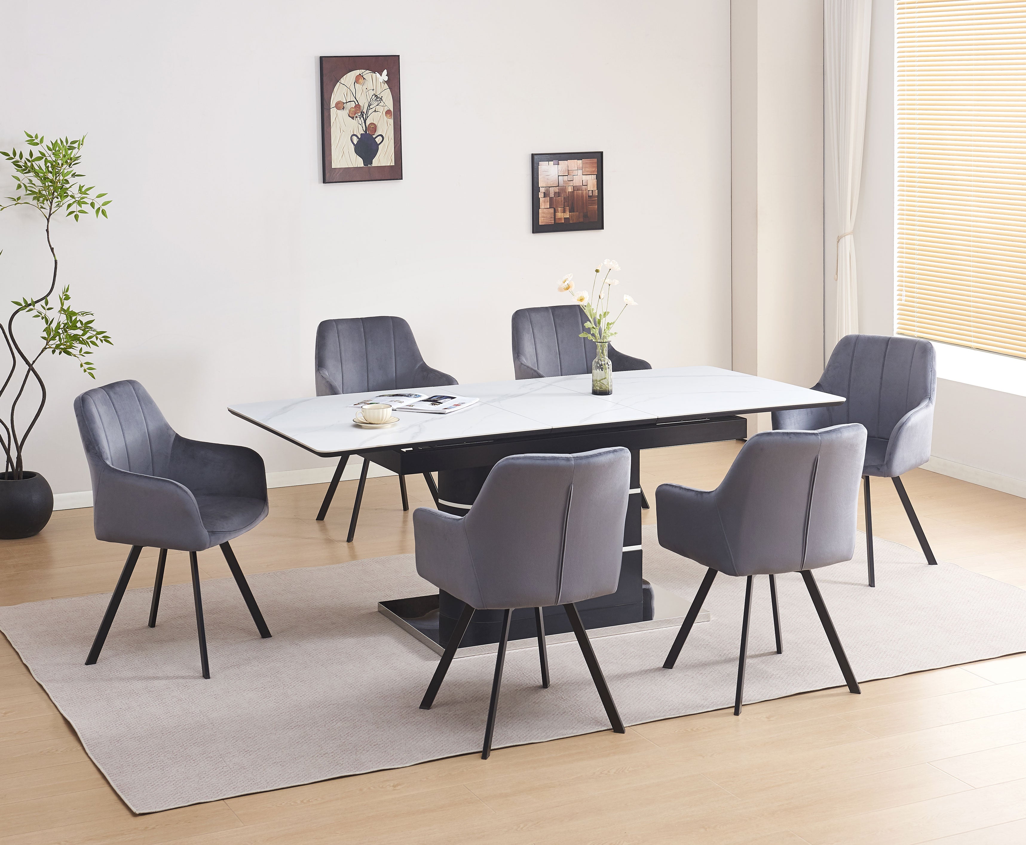 Upholstered in soft dark grey velvet Dinette Set – T-1410 C-1412