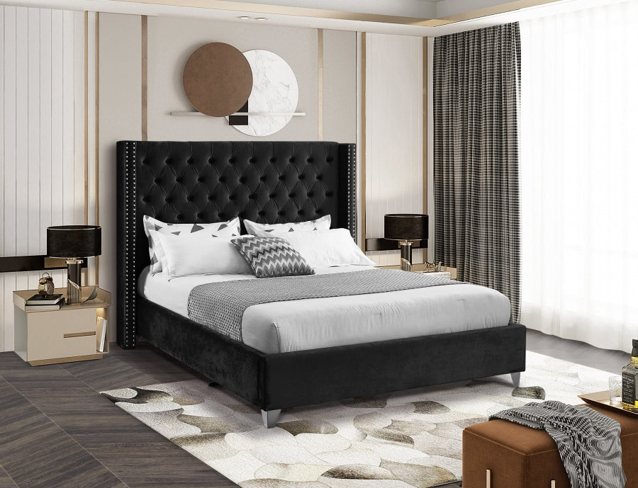 Rich Black Velvet Fabric Bed – IF-5893