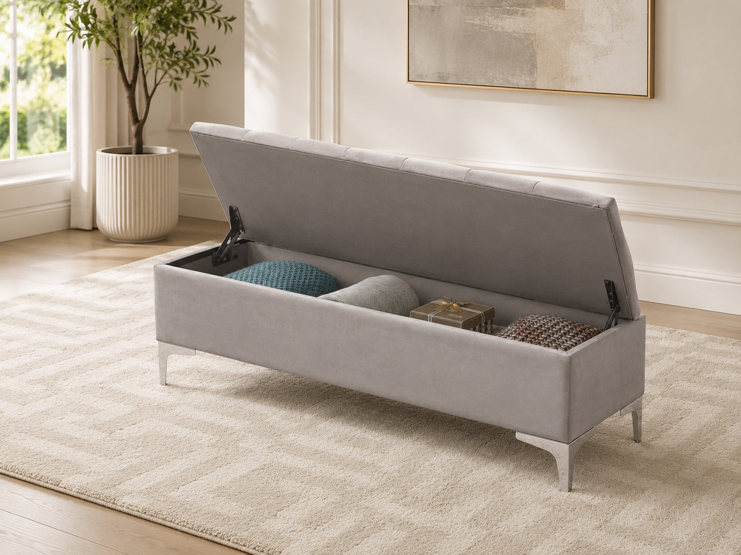 Grey Tufted Storage Bench – IF-6500