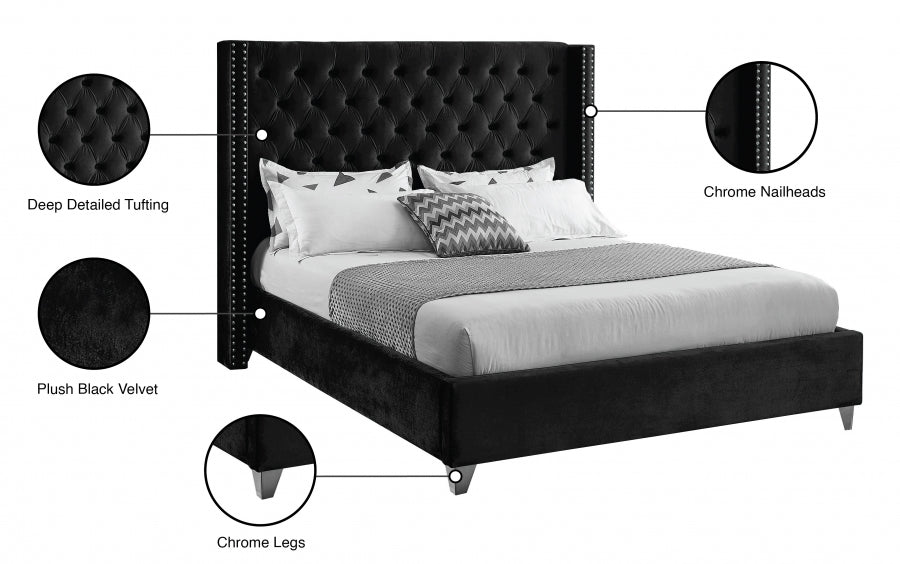 Rich Black Velvet Fabric Bed – IF-5893