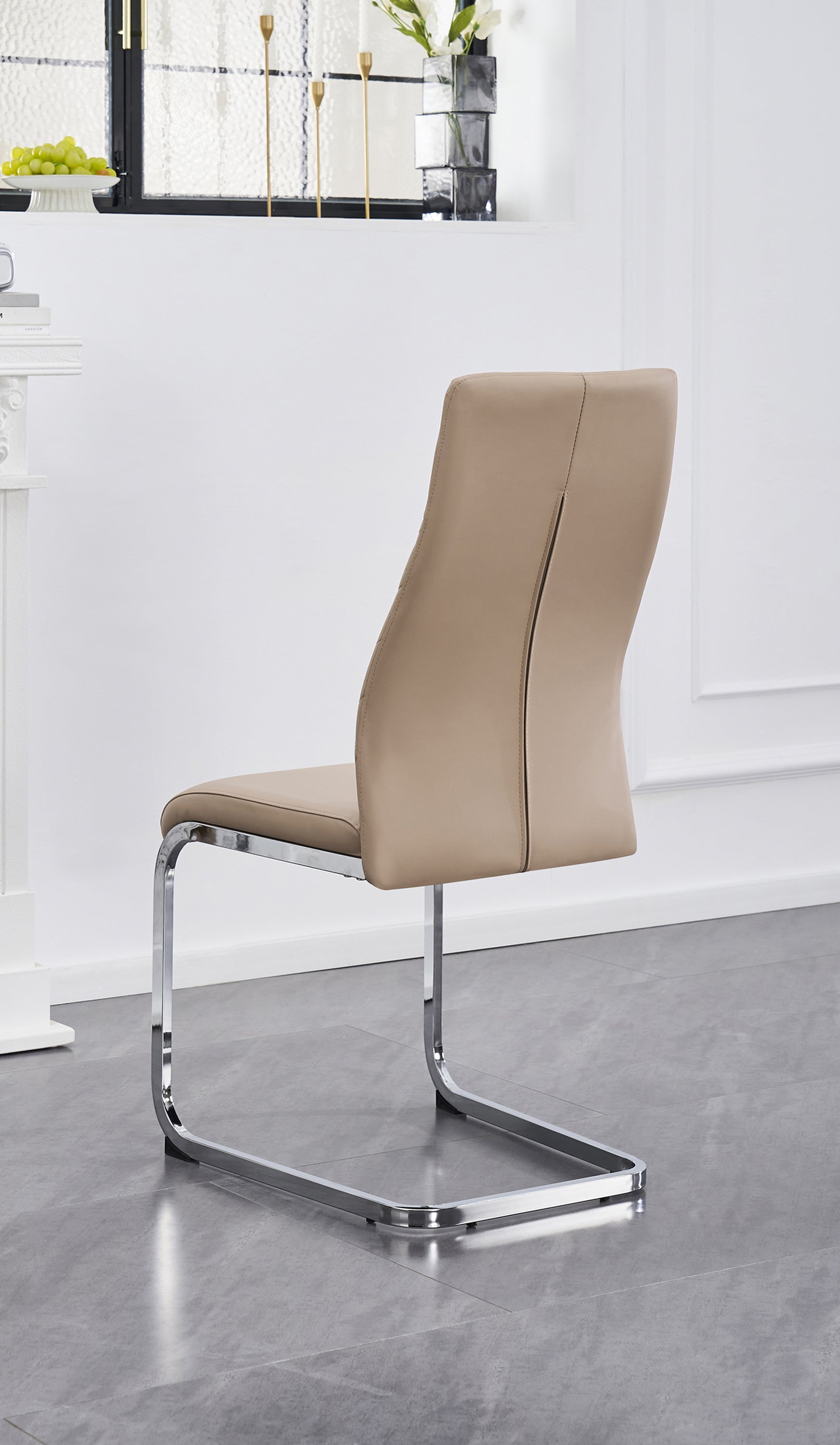 Upholstered in soft Champagne Beige PU Chair – C-1577