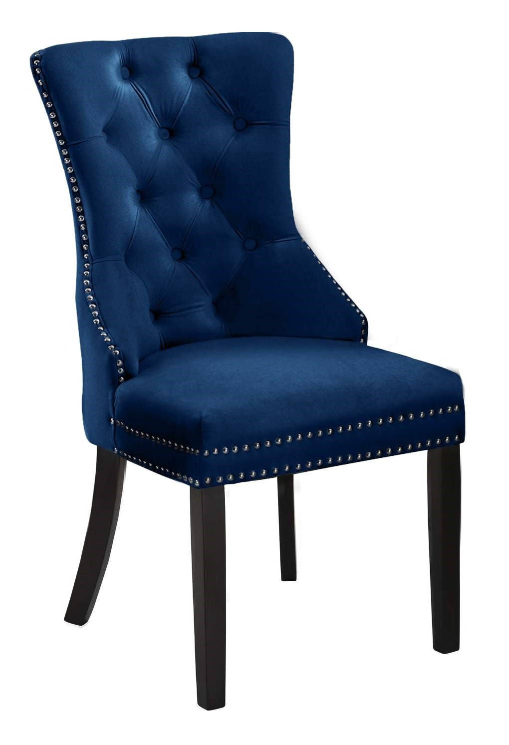 Navy Blue Tufted Velvet Dining Chair with Nailhead Trim – C-1222