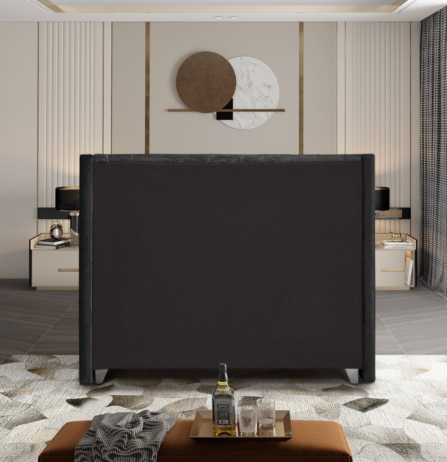 Rich Black Velvet Fabric Bed – IF-5893