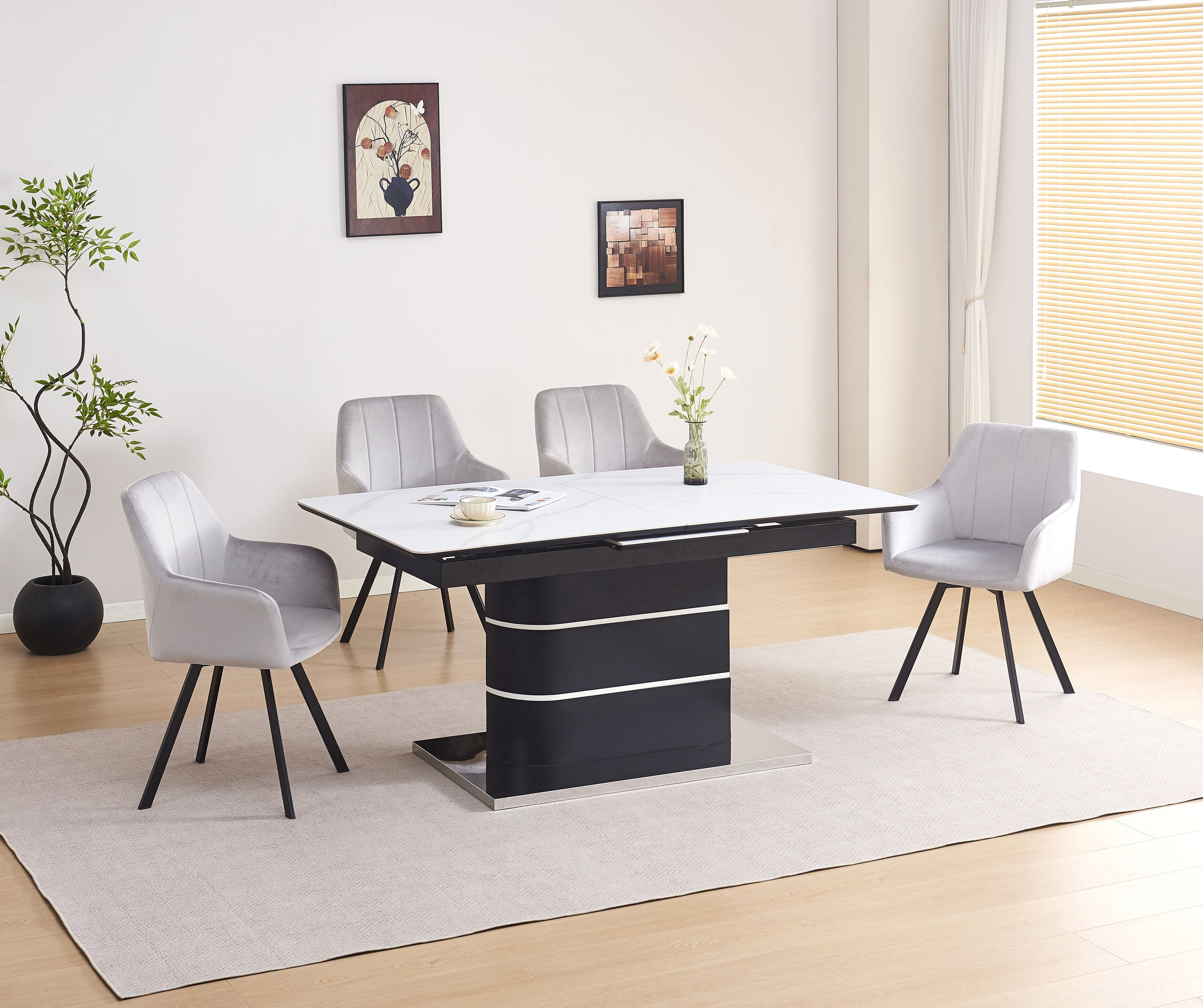 Upholstered in soft light grey velvet Dinette Set – T-1410 C-1411