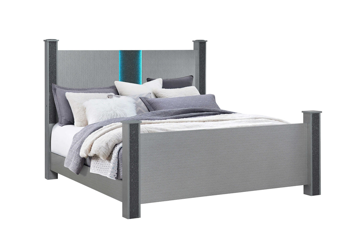 Logan Silver Panel Bedroom Set with LED Accent – Logan-Silver