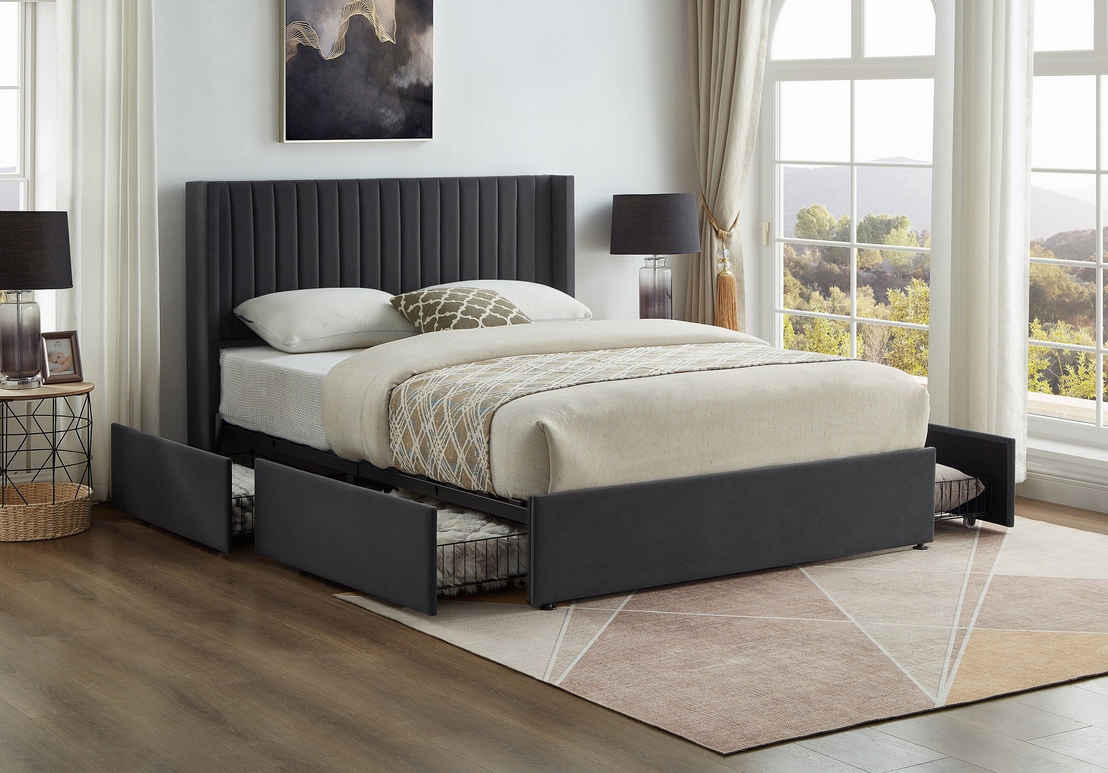 Charcoal Channel-Tufted Platform Bed – IF-5408