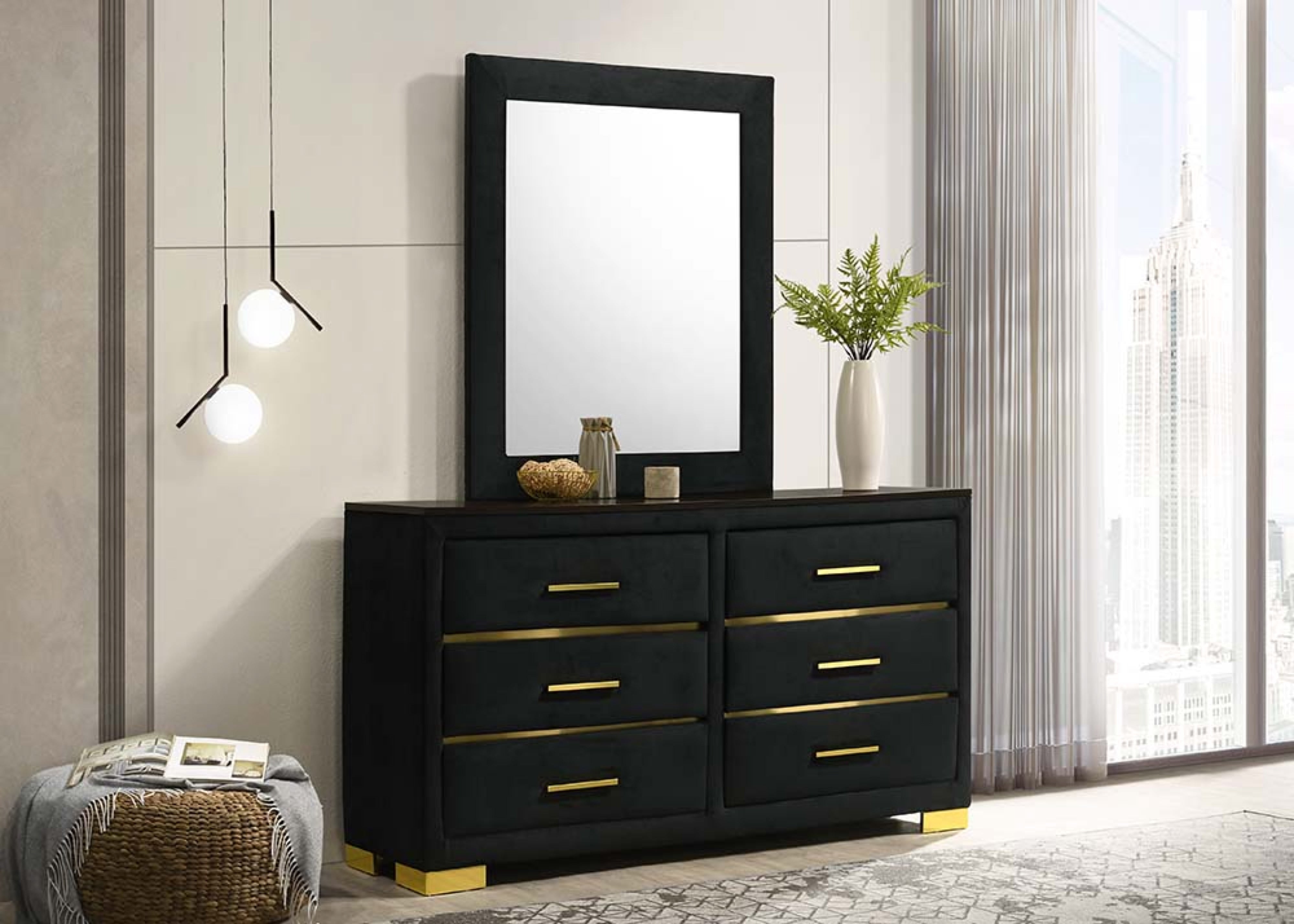 Aurora Black & Gold Upholstered Bedroom Set – Aurora
