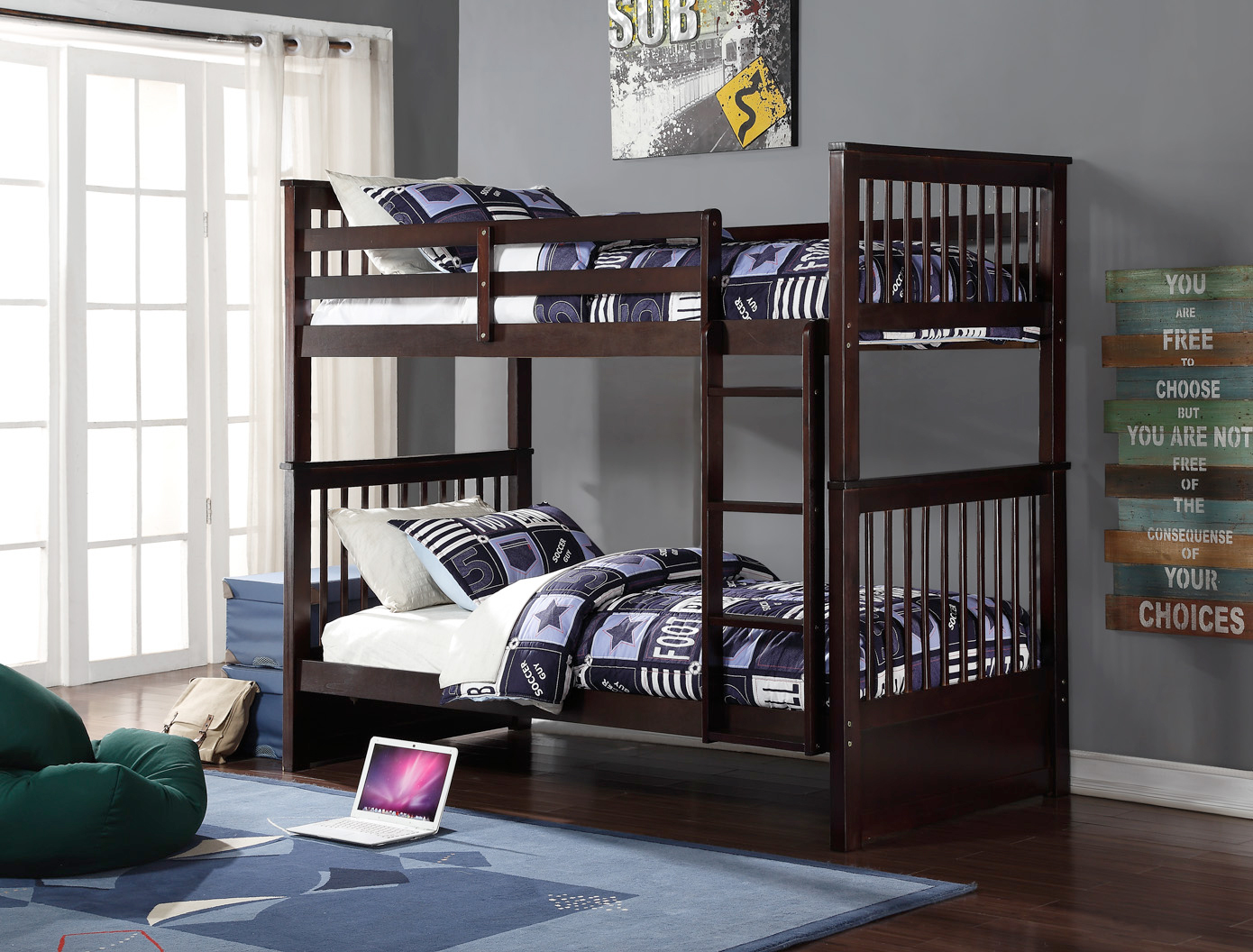 Made from Solid Wood and Wood Veneers Bunk Bed – B-121E (Single/Single)