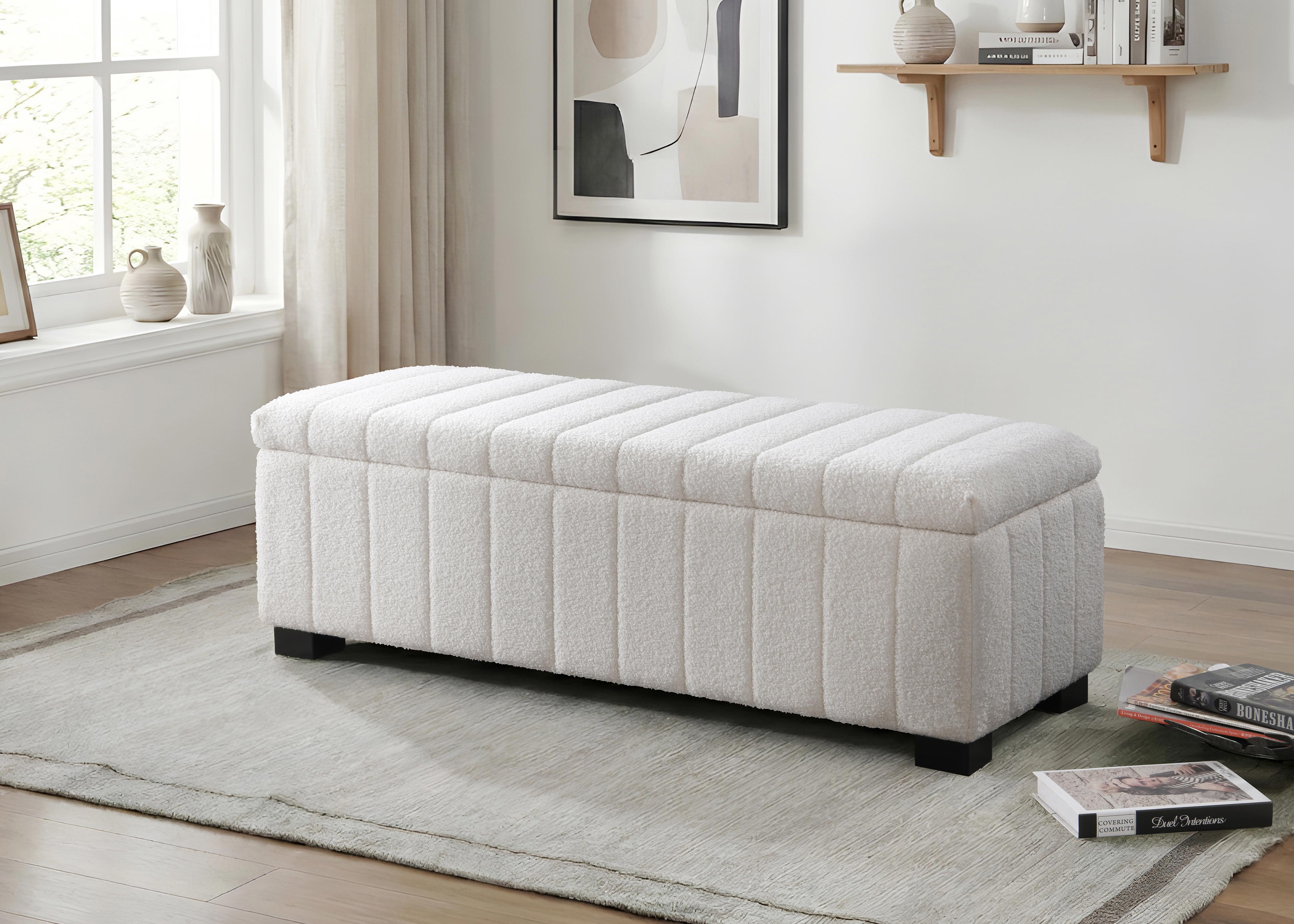 Soft White Teddy Bear Fabric Bench / Ottoman – IF-6260