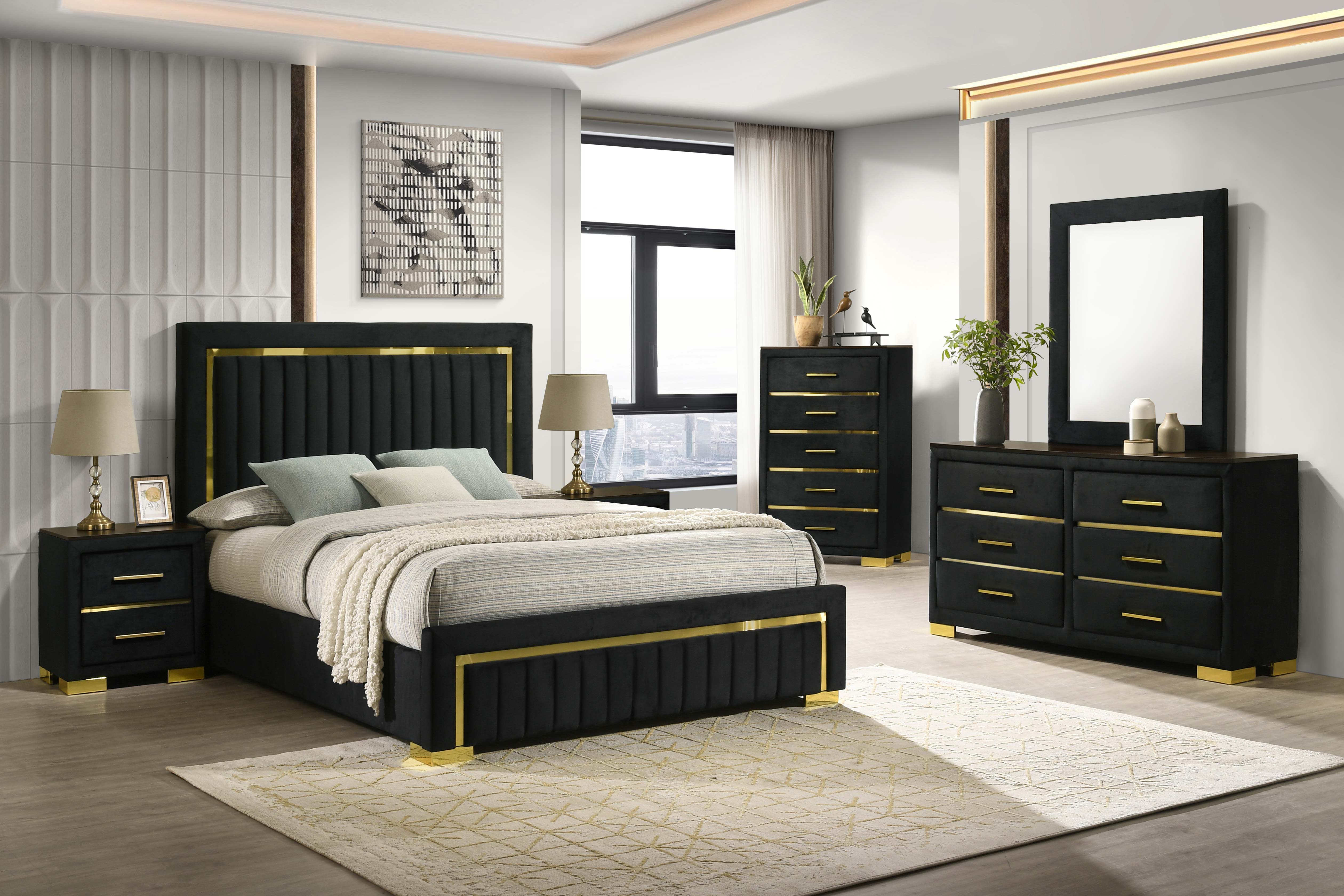 Aurora Black Bedroom Set with Gold Accents – Aurora/100