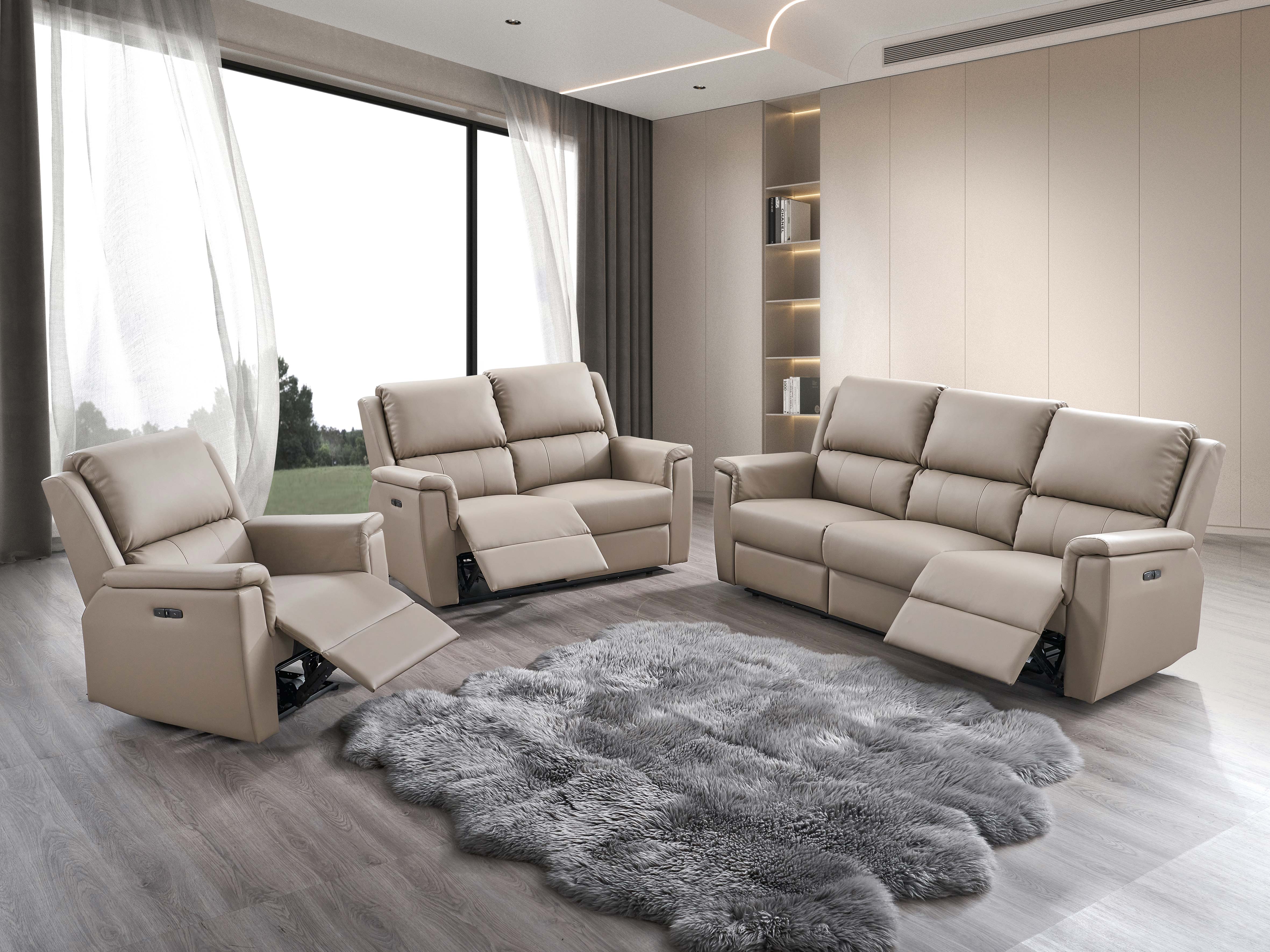 Taupe Fabric Power Reclining Sofa & Loveseat Set – IF-8150 (PU-Power)
