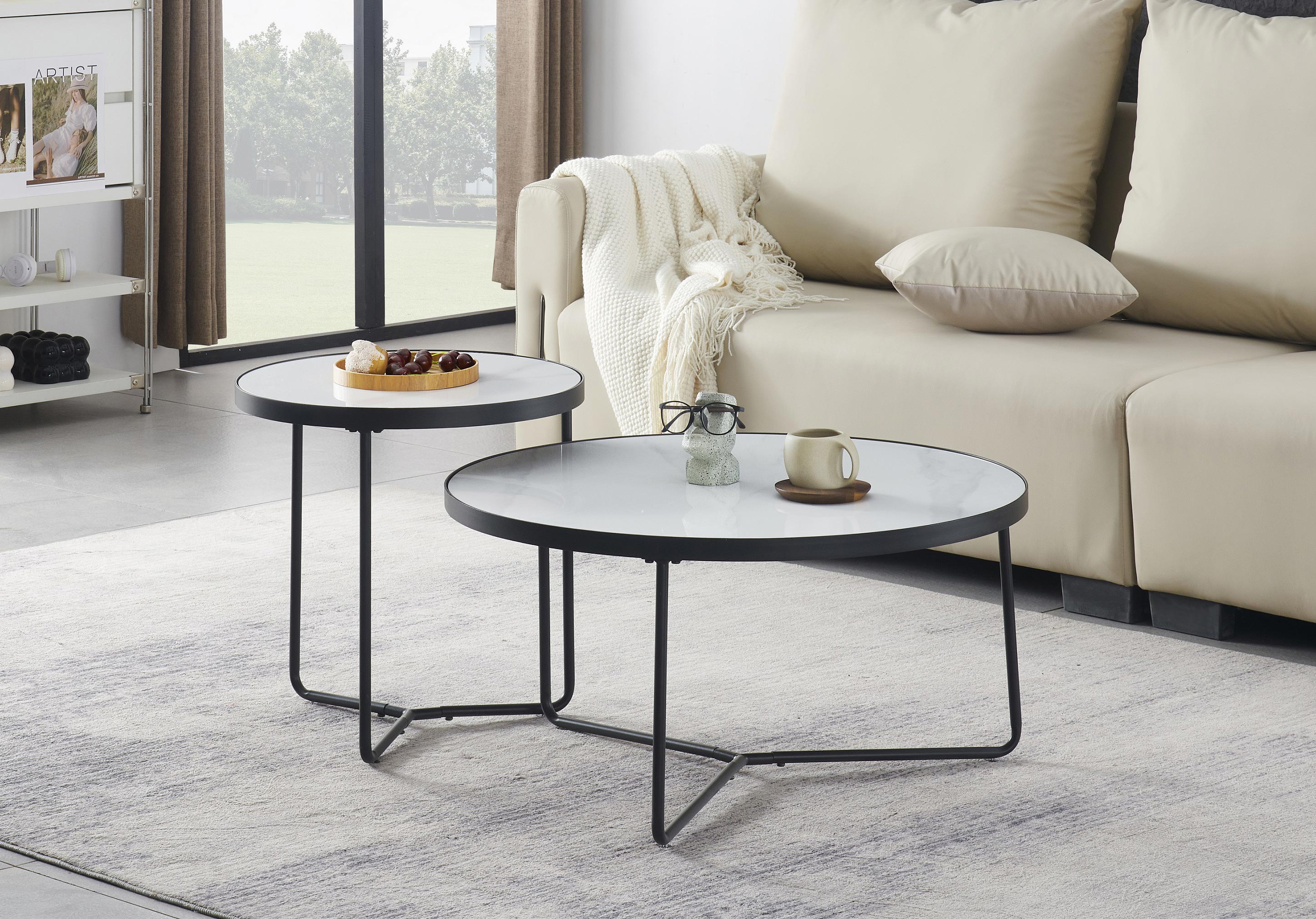 Sintered Stone Snowy White Marble Top With Black Steel Base Coffee / Side Table – IF-2620