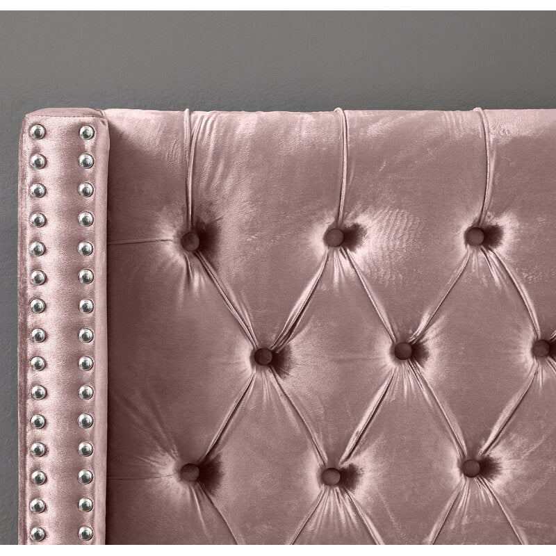 Rich Dusty Pink Velvet Fabric Bed – IF-5895