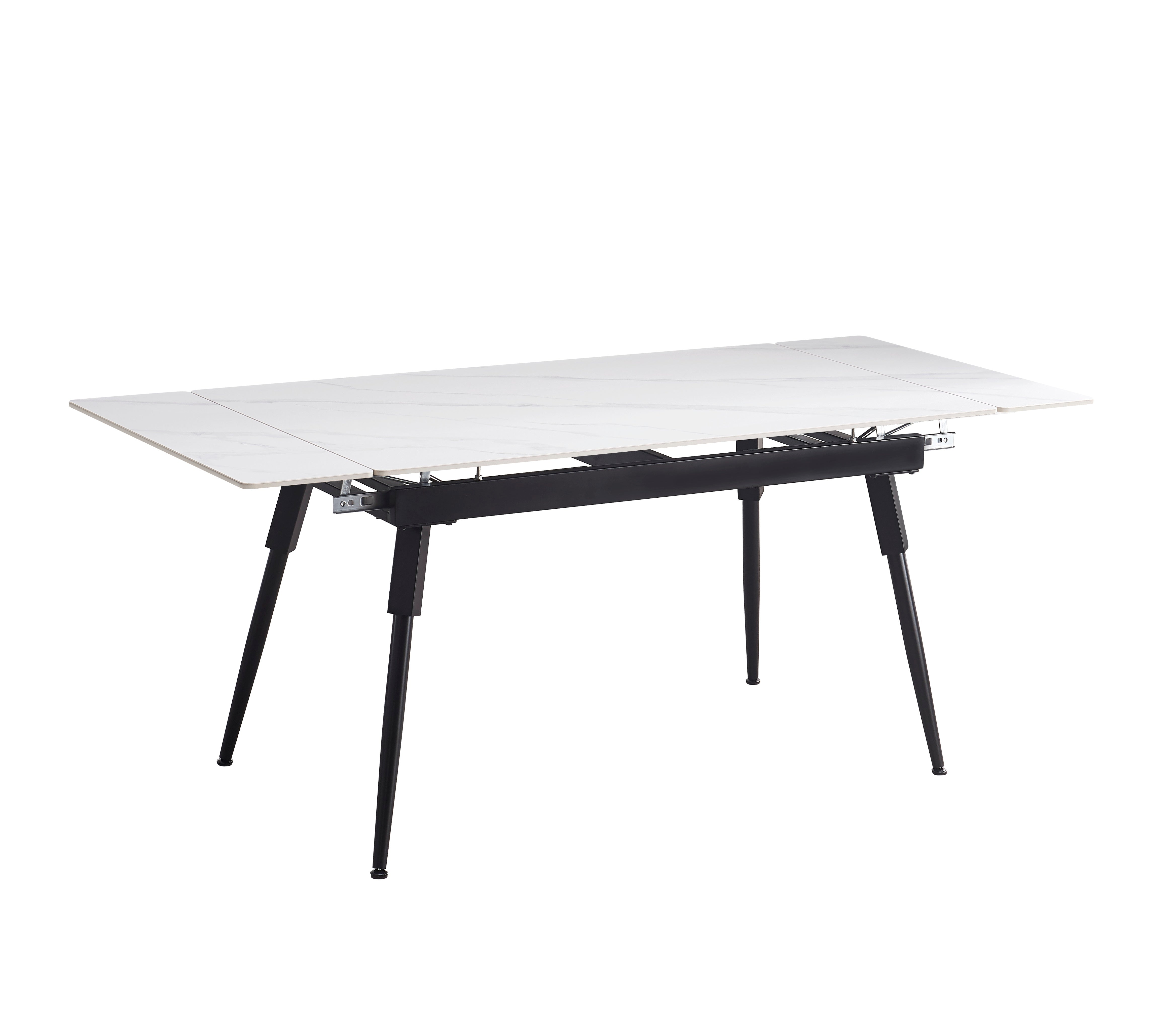 Extension Table: Sintered Stone White Marble Top With Black Steel Legs Dinette Set – T-1818 C-1817