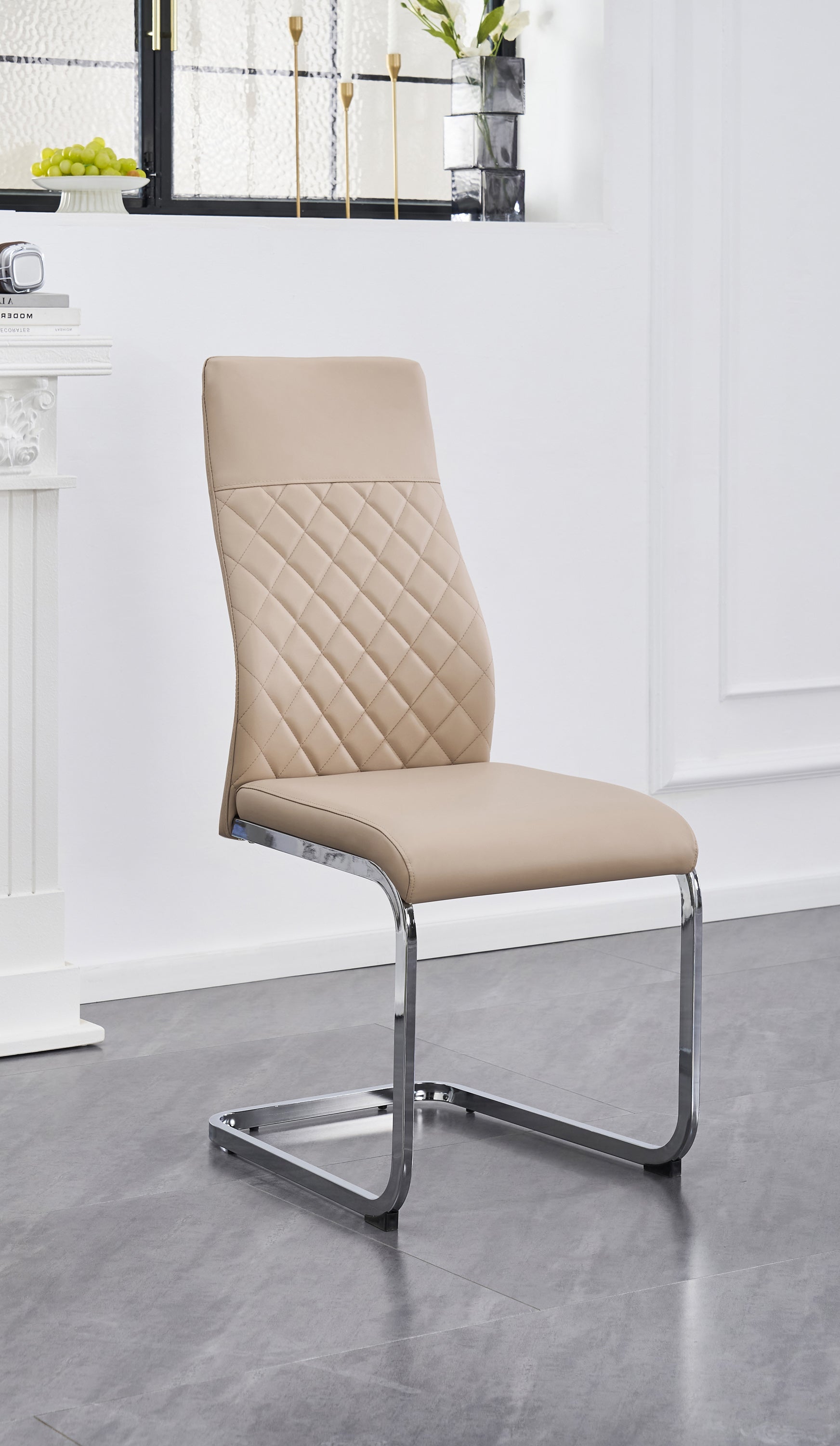 Upholstered in soft Champagne Beige PU Chair – C-1577