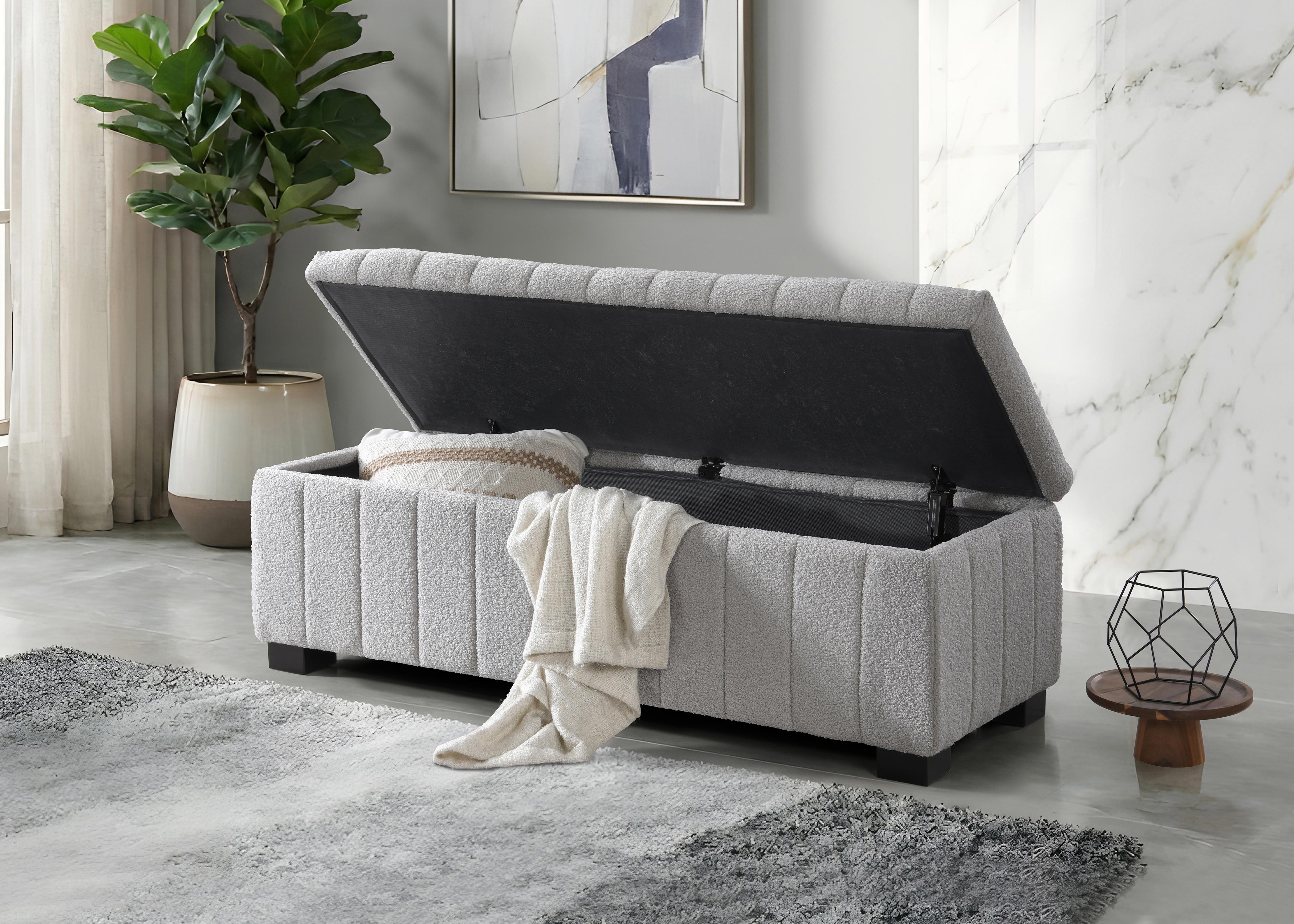 Soft Grey Teddy Bear Fabric Bench / Ottoman – IF-6261