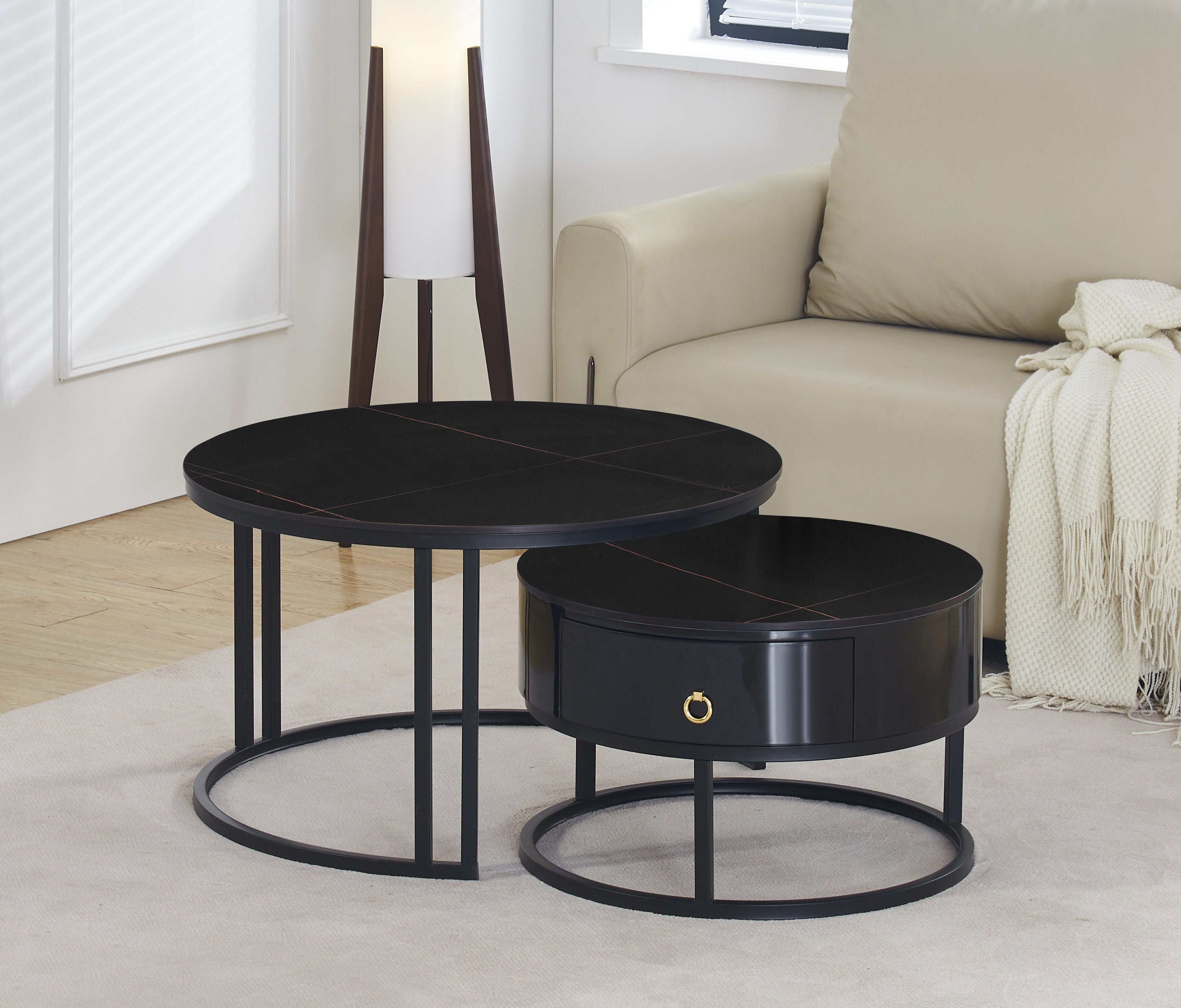 Marquina Midnight Black Stone Top With Black Steel Base Coffee / Side Table – IF-2667