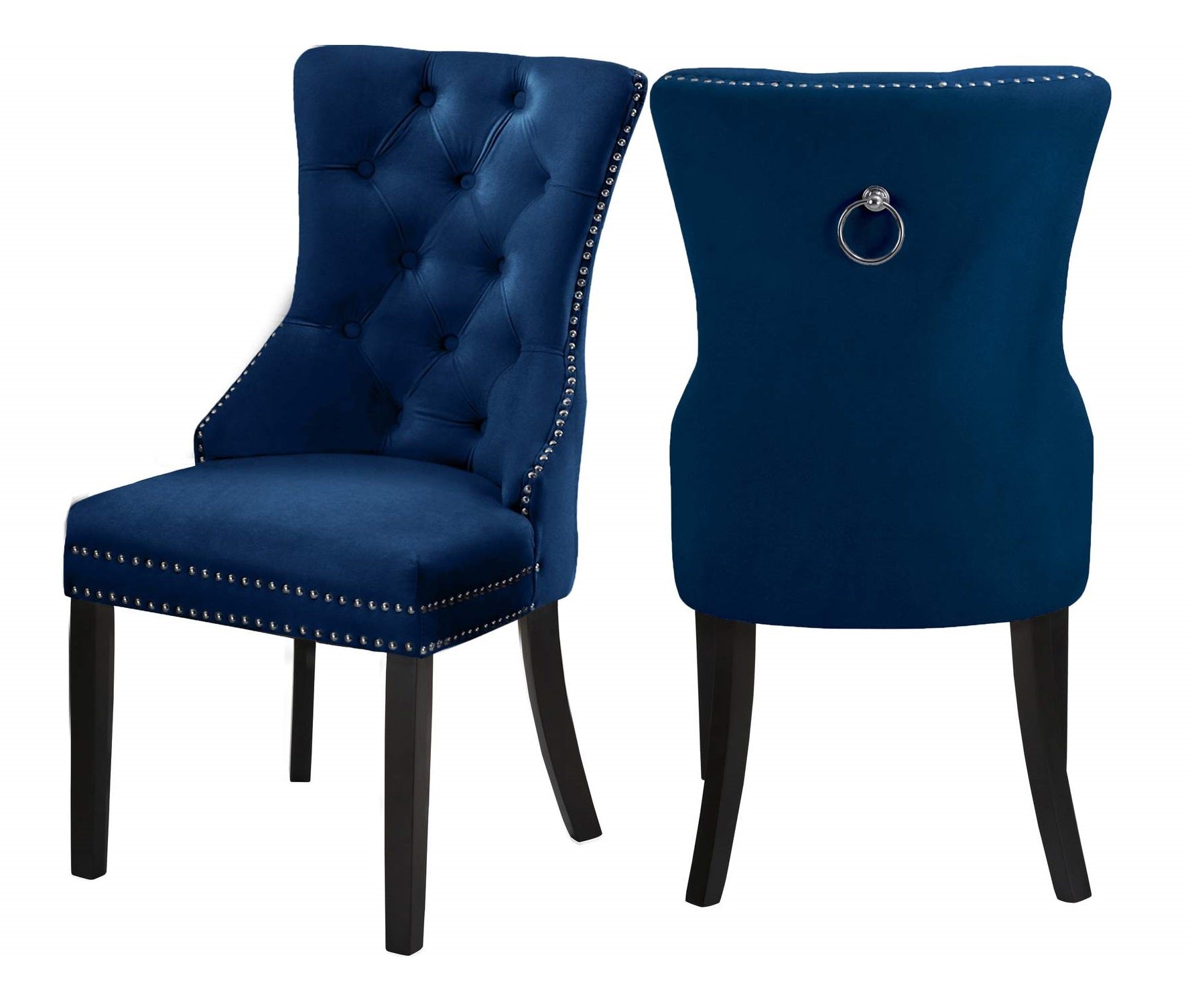 Navy Blue Tufted Velvet Dining Chair with Nailhead Trim – C-1222