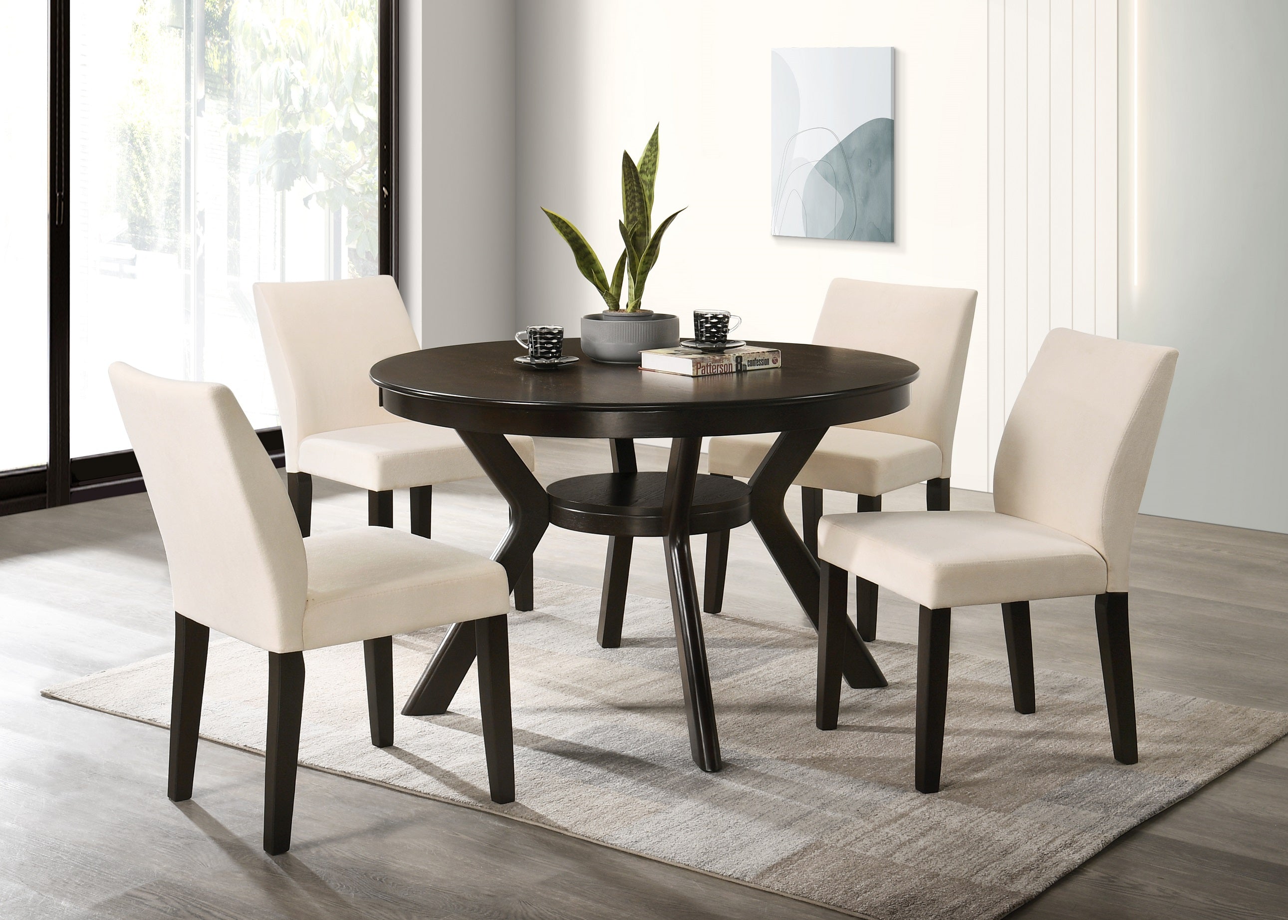Creme Upholstered Cushion Fabric Seats Dinette Set – T-1085 C-1085