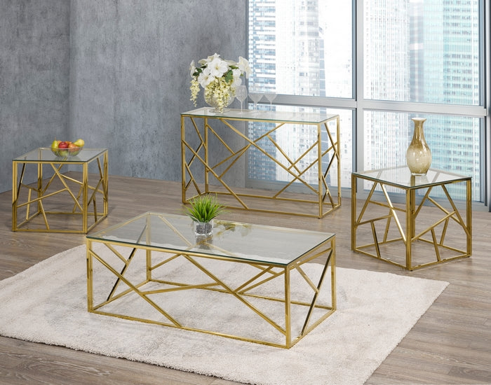 Gold Geometric Coffee & Side Table Set with Glass Top – IF-2340/IF-2341