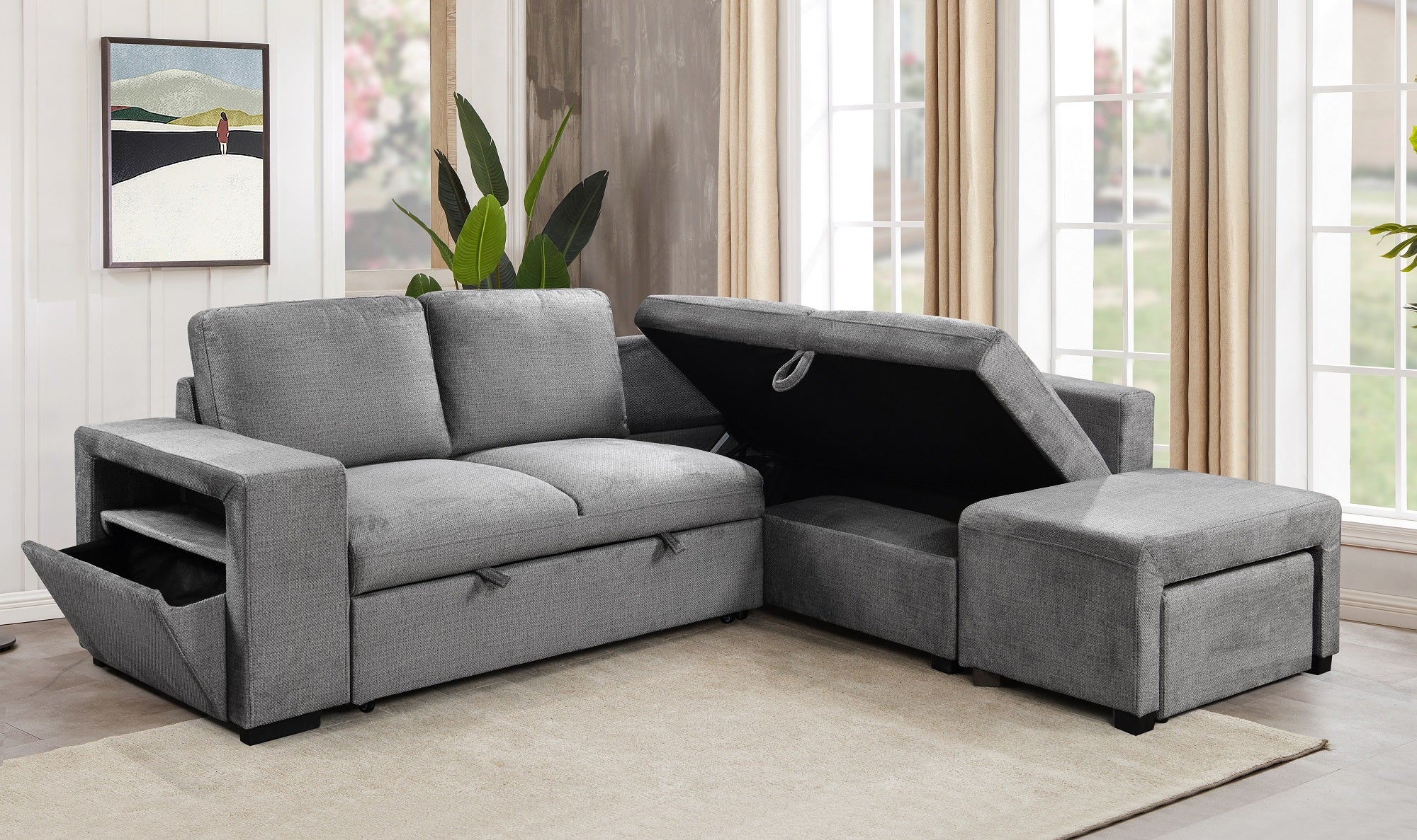 Grey Sleeper Sectional Sofa with Storage Chaise – IF-9035 RHF