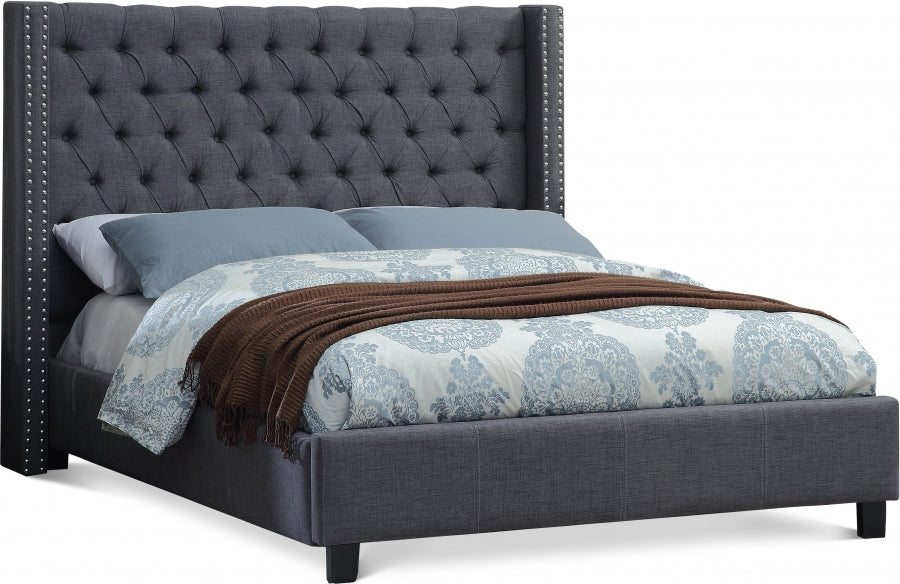 Charcoal Tufted Wingback Bed with Nailhead Trim – IF-5897