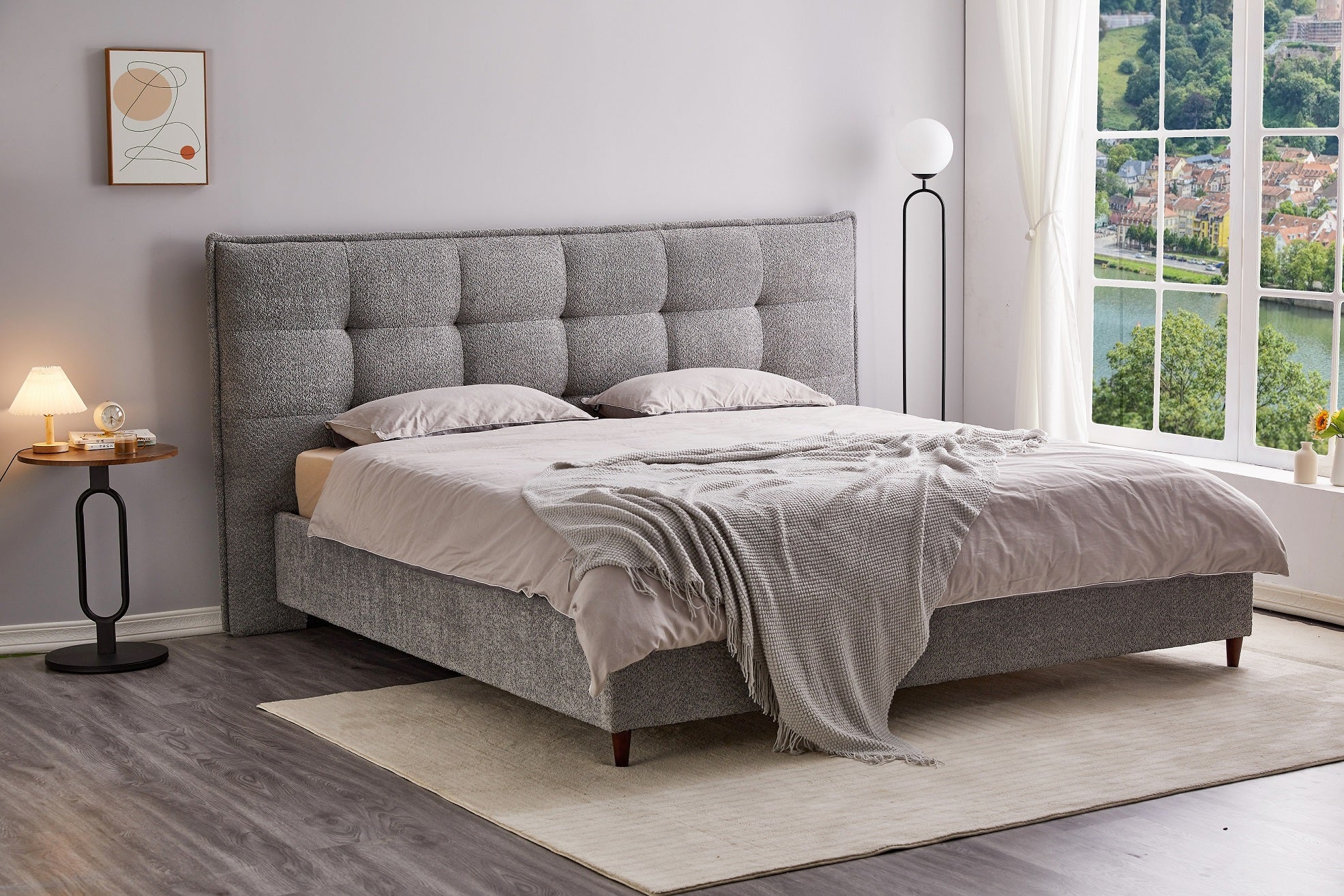 Soft Touch Grey Boucle Fabric Bed – IF-5940
