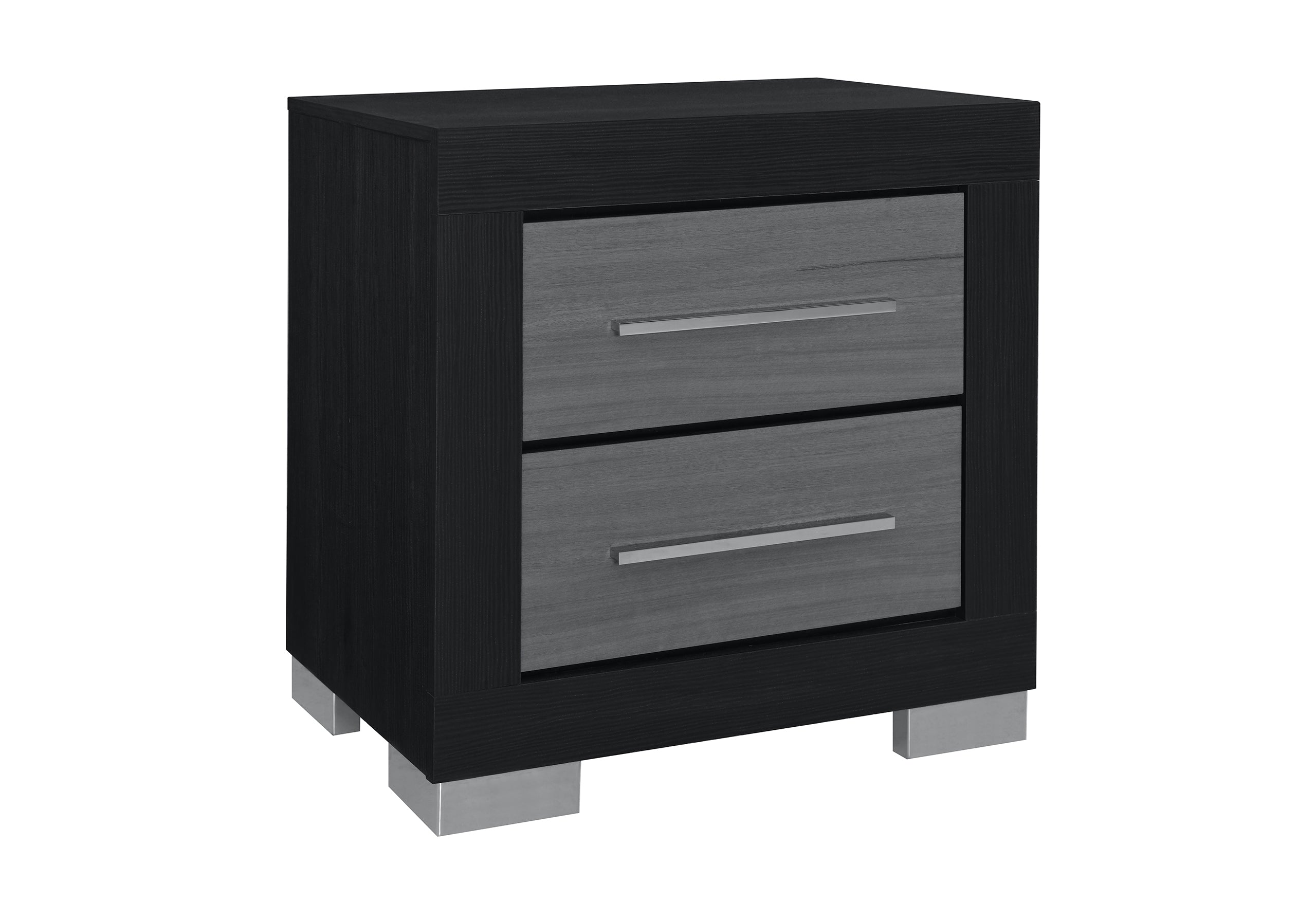 2 Spacious Pull-Out Drawers for Convenient Storage Night Stand – Emma (Black-Grey) Night Stand