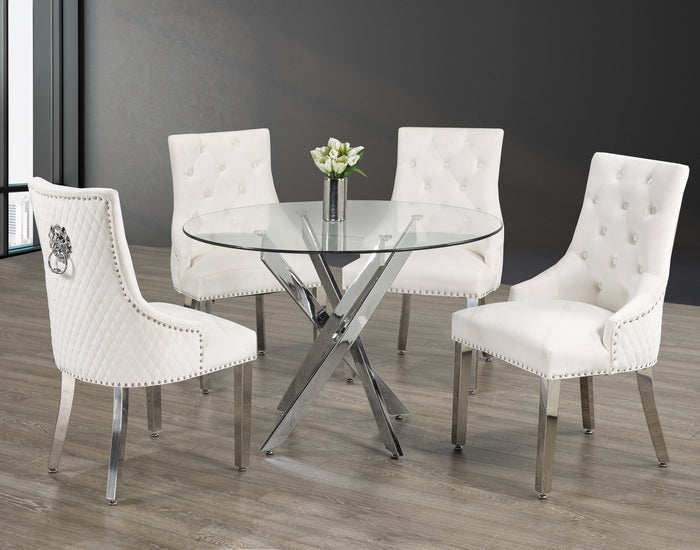 Cream Velvet/ Polished Chrome Dinette Set – T-1447 C-1253