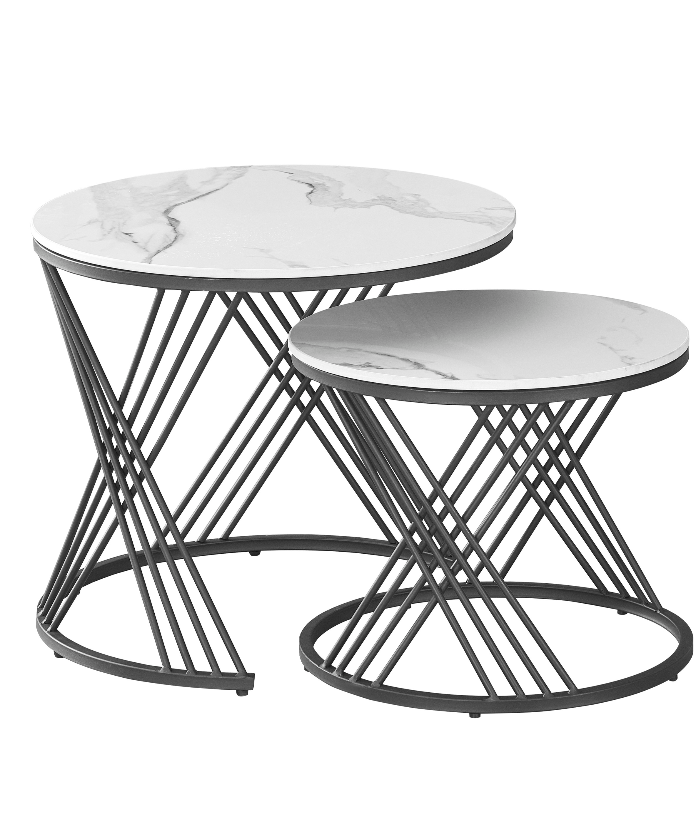 Sintered Stone White Marble Top With Black Steel Base Coffee / Side Table – IF-2670