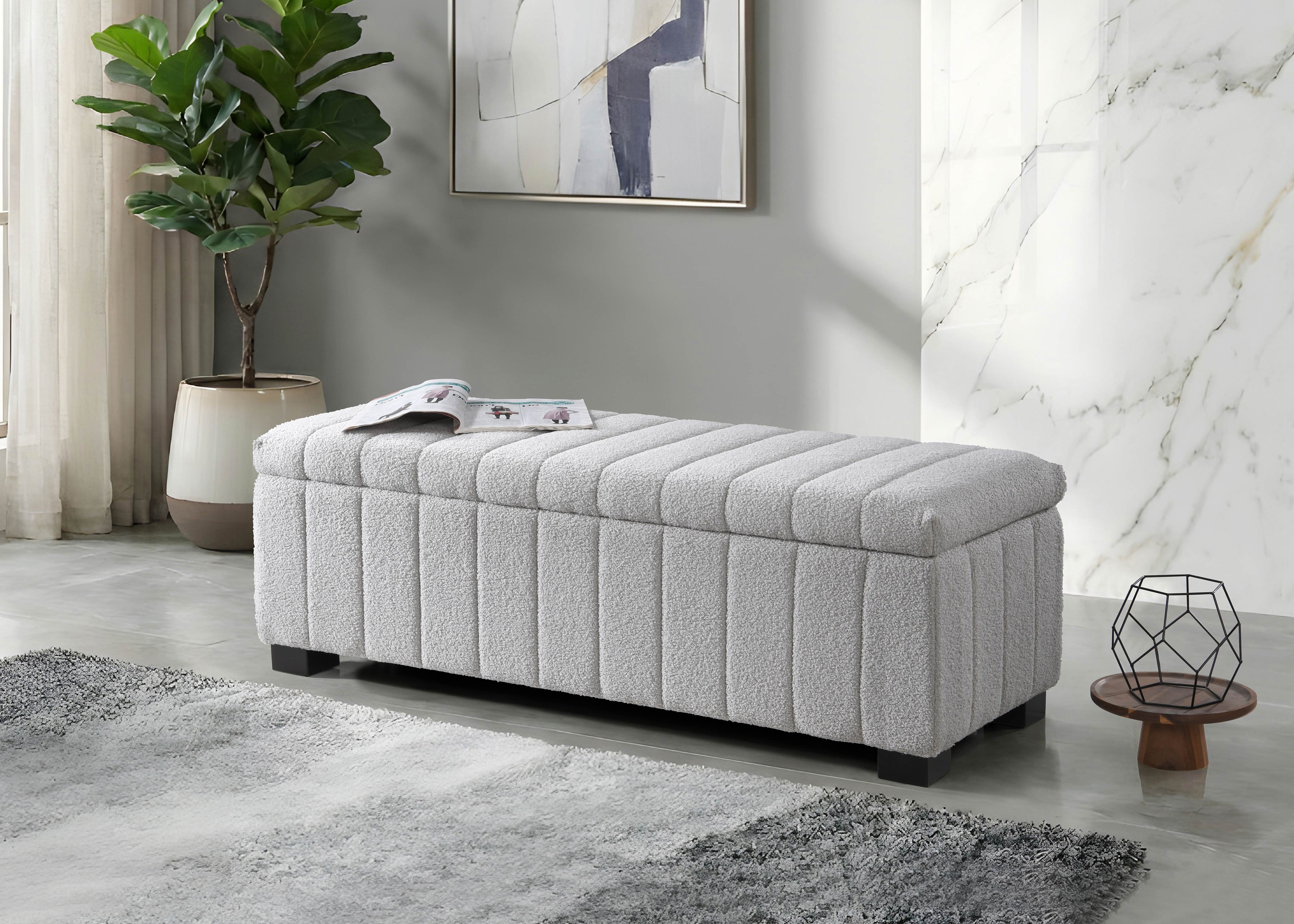 Soft Grey Teddy Bear Fabric Bench / Ottoman – IF-6261