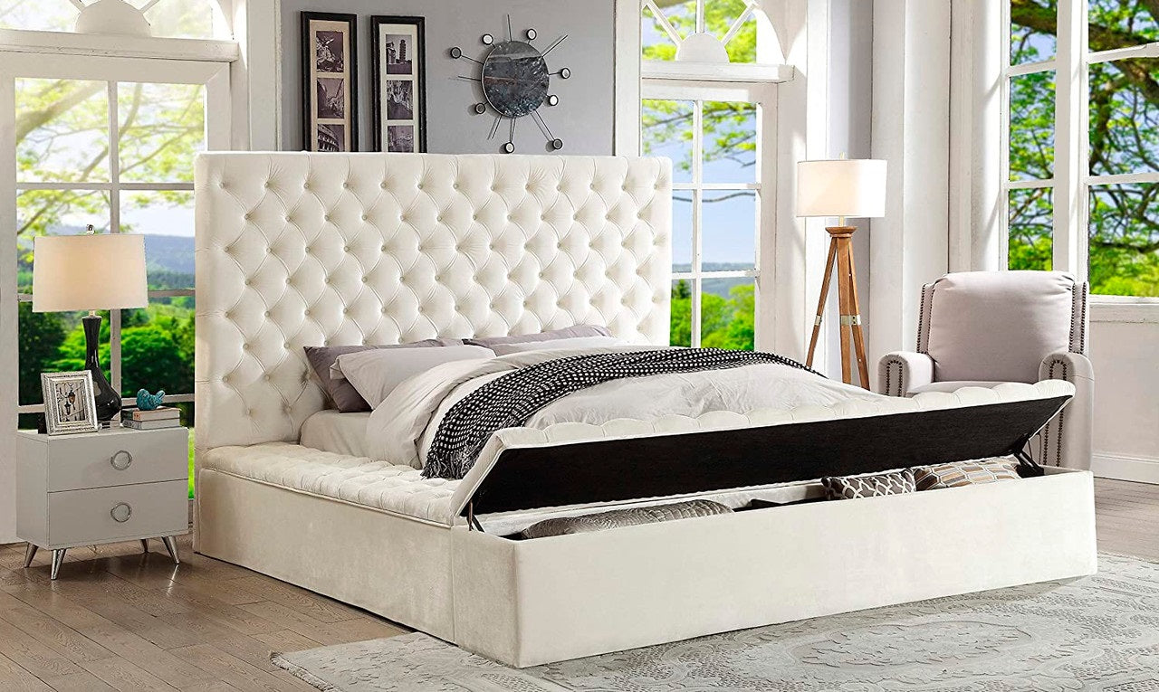 Grey Tufted Storage Bed with Hydraulic Lift – IF-5792