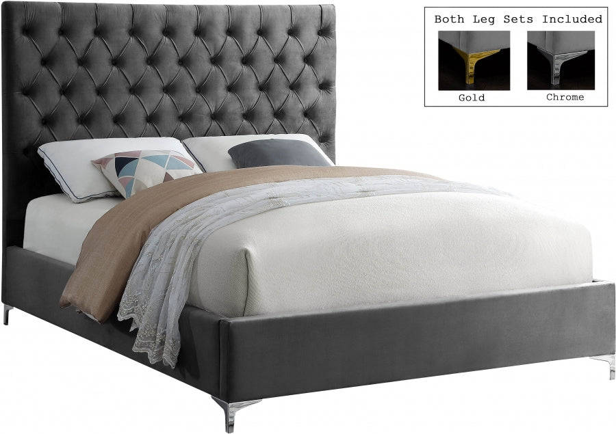 Charcoal Tufted Bed with Chrome or Gold Legs – IF-5640 Chrome or Gold Legs