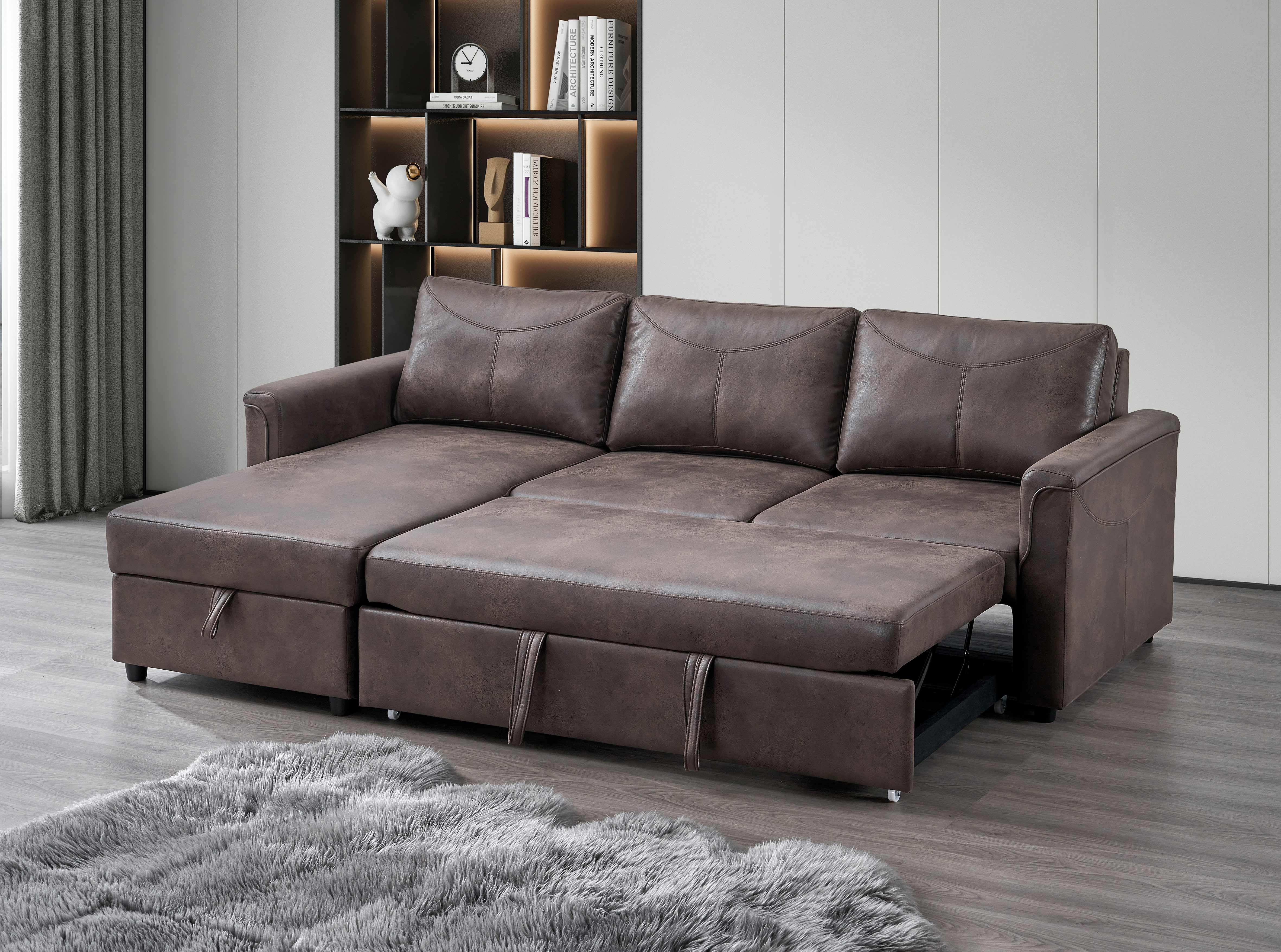 Brown Leather Sectional Sofa with Storage Chaise – IF-9075 LHF