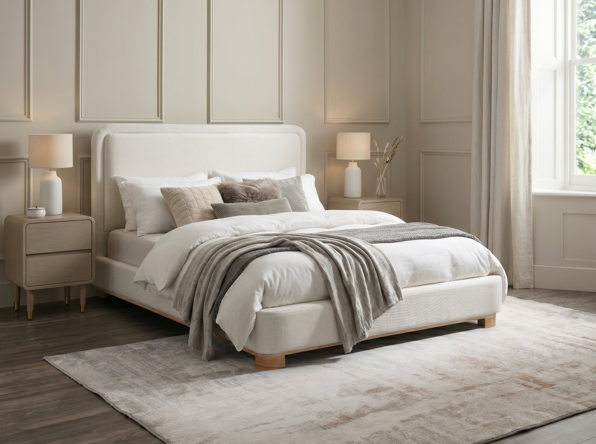 Ivory Upholstered Platform Bed – IF-5910