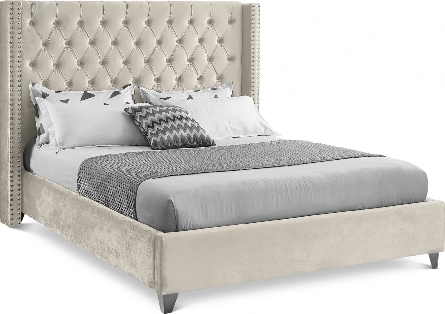 Rich Chreme Velvet Fabric Bed – IF-5892
