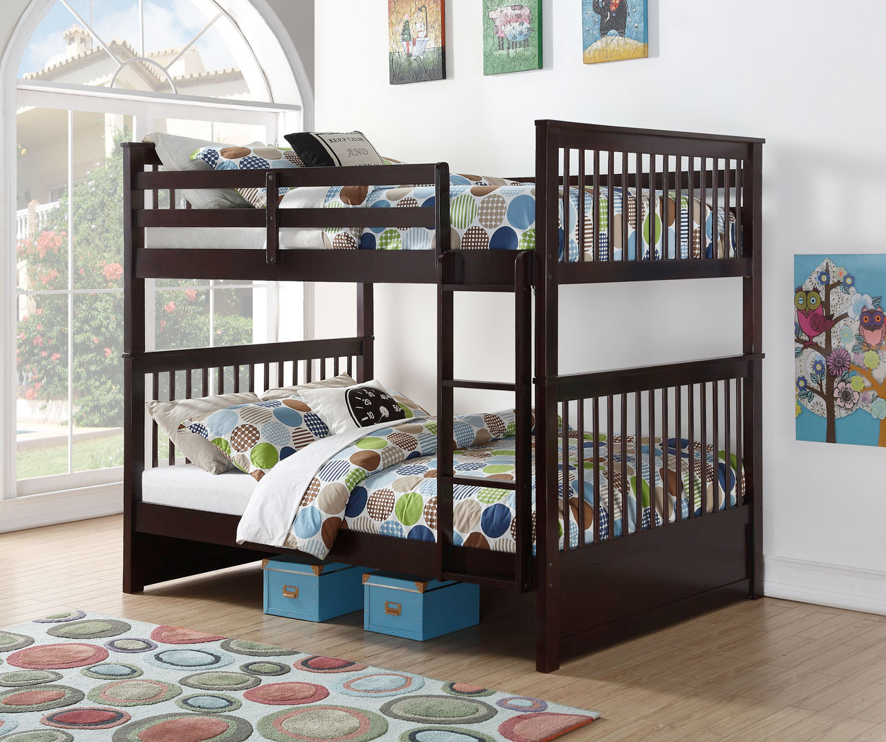 Made from Solid Wood and Wood Veneers Bunk Bed – B-123E (Double/Double)